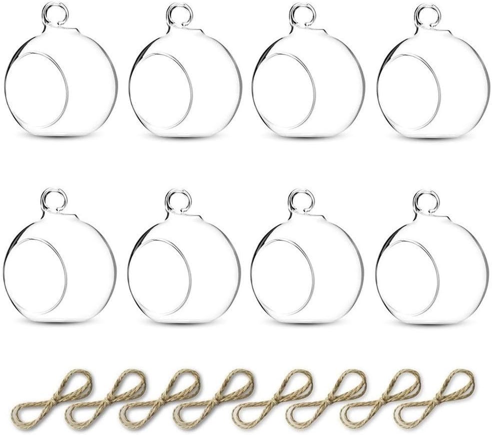 Sziqiqi 3.15inch Glass Globes Glass Bulbs Hanging Tea Light Holder Glass Terrarium Container Wedding Centerpiece Backyard Decoration Christmas Ornaments 6pcs+2 Extra