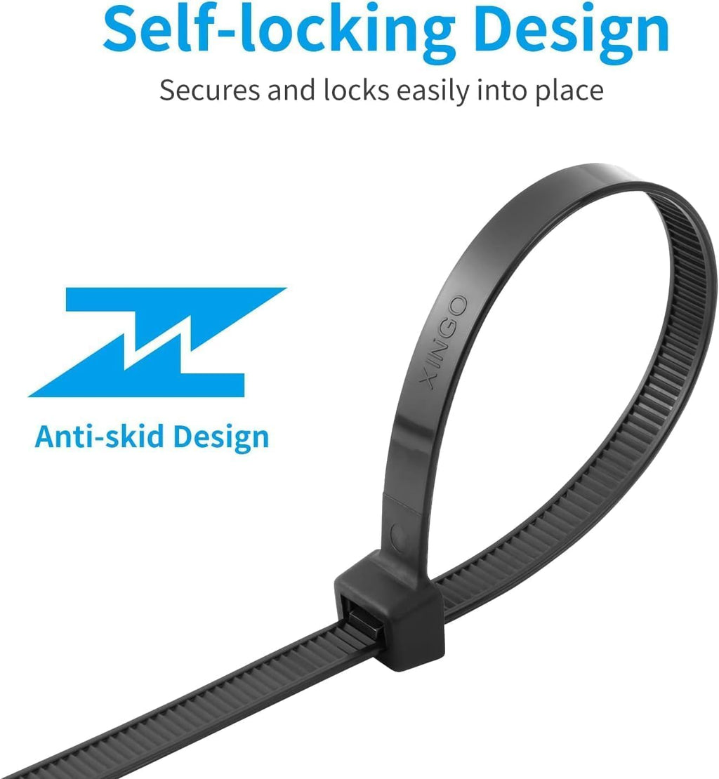 XINGO 10 Inch White Zip Ties Heavy Duty 100 Pack, 120 LBS Tensile Strength, Premium Nylon Cable Wire Ties, Self-locking Plastic Ties for Indoor and Outdoor Use