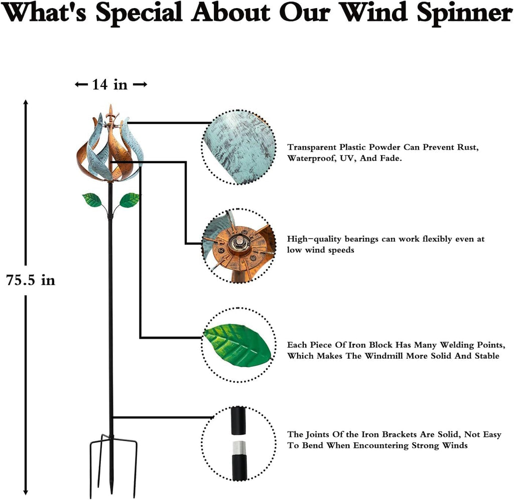 Wind Spinners for Yard and Garden, Wind Spinners Outdoor Metal Large 360 Degrees, Birthday Gifts for Women Family Outdoor Decor(Tulip 75'' x 14'')
