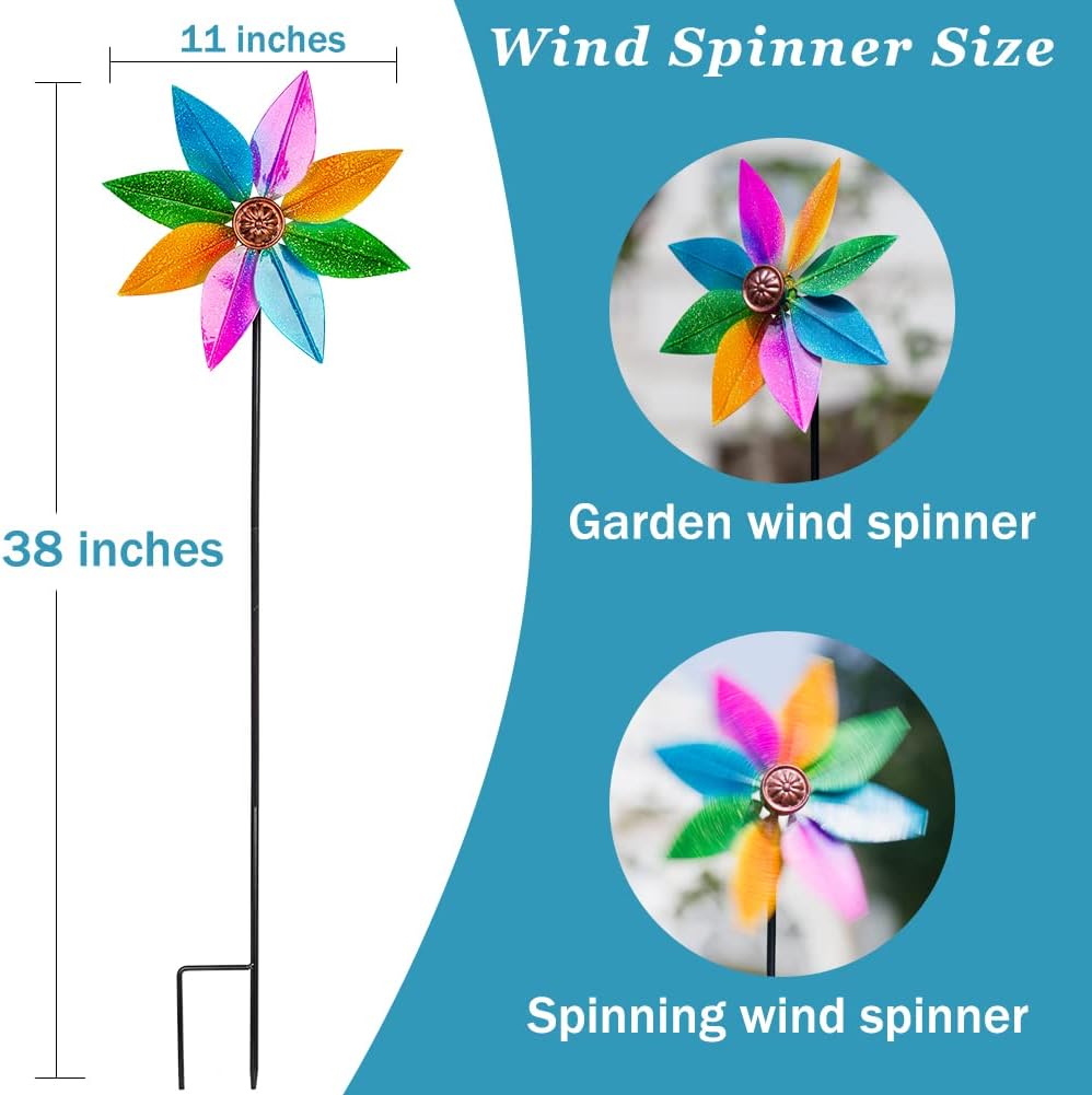 DREAMYSOUL Colorful Wind Spinner 38Inches, Metal Garden Pinwheels for Yard and Garden, Decorative Wind Spinners for Outdoor Patio Yard Lawn