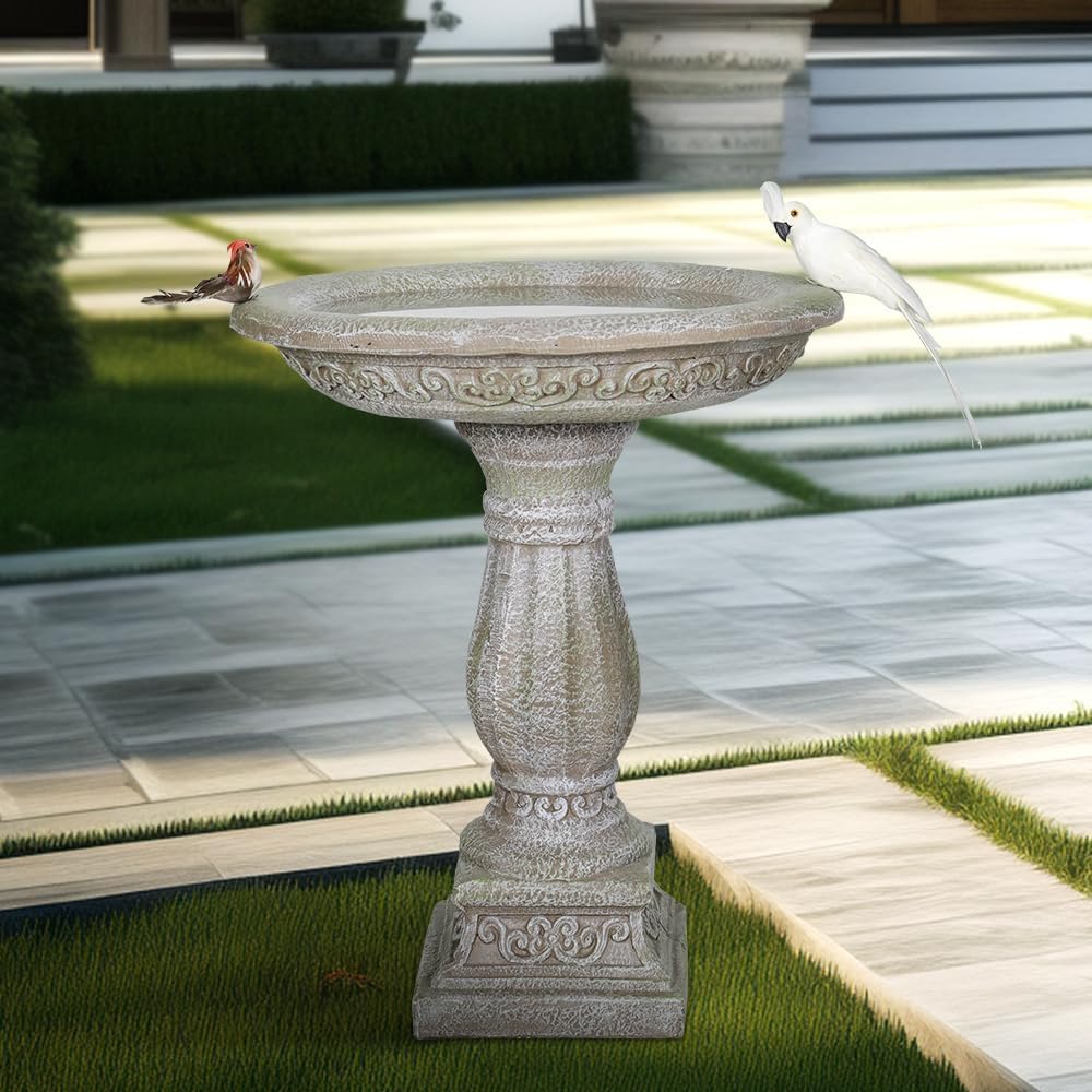 SKYFIRE 20”Dia.X 23.8”Tall Outdoor Birdbath with Pedestal - Modern Garden Birdbaths Outdoor Decor for Bird Spa & Birdfeeder, Floor Bird Baths for Garden Patio, Yard, Lawn