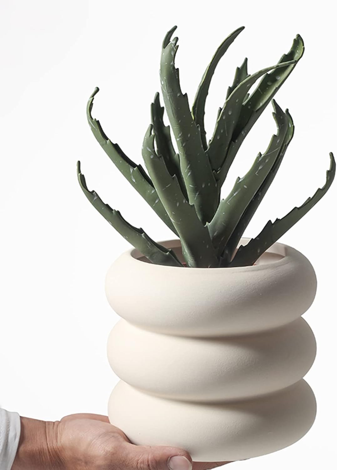 Ceramic Plant Pot Indoor, 6.3 Inch Beige Unglazed Flower Pot with Drainage Hole, Bubble Design Ceramic Planter for Home & Office Decor