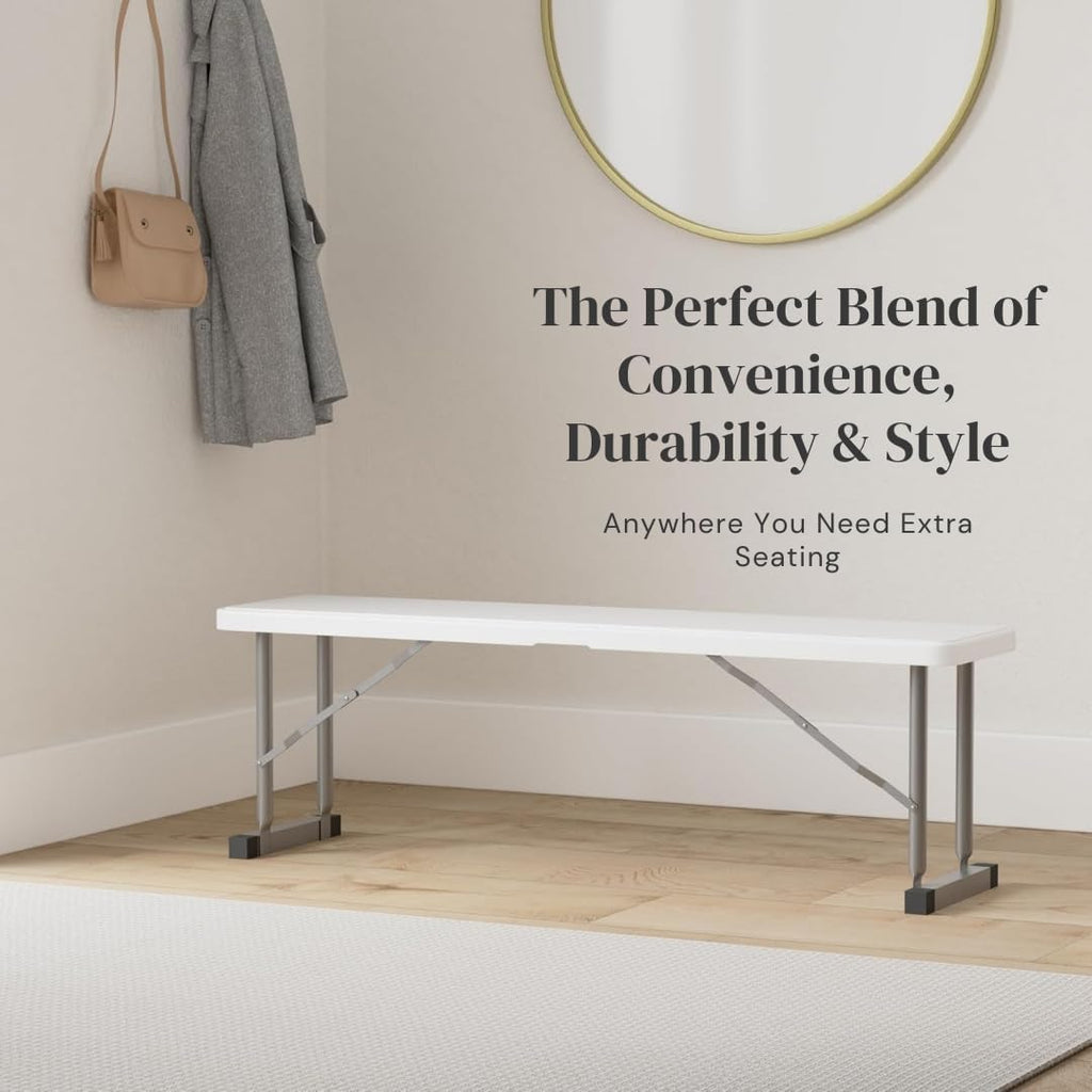 2.75ft Plastic Folding Bench – Lightweight and Portable White Resin with Durable Steel Frame, 33”x8”x16” - (Pack of 2, White, 2.75 Feet)