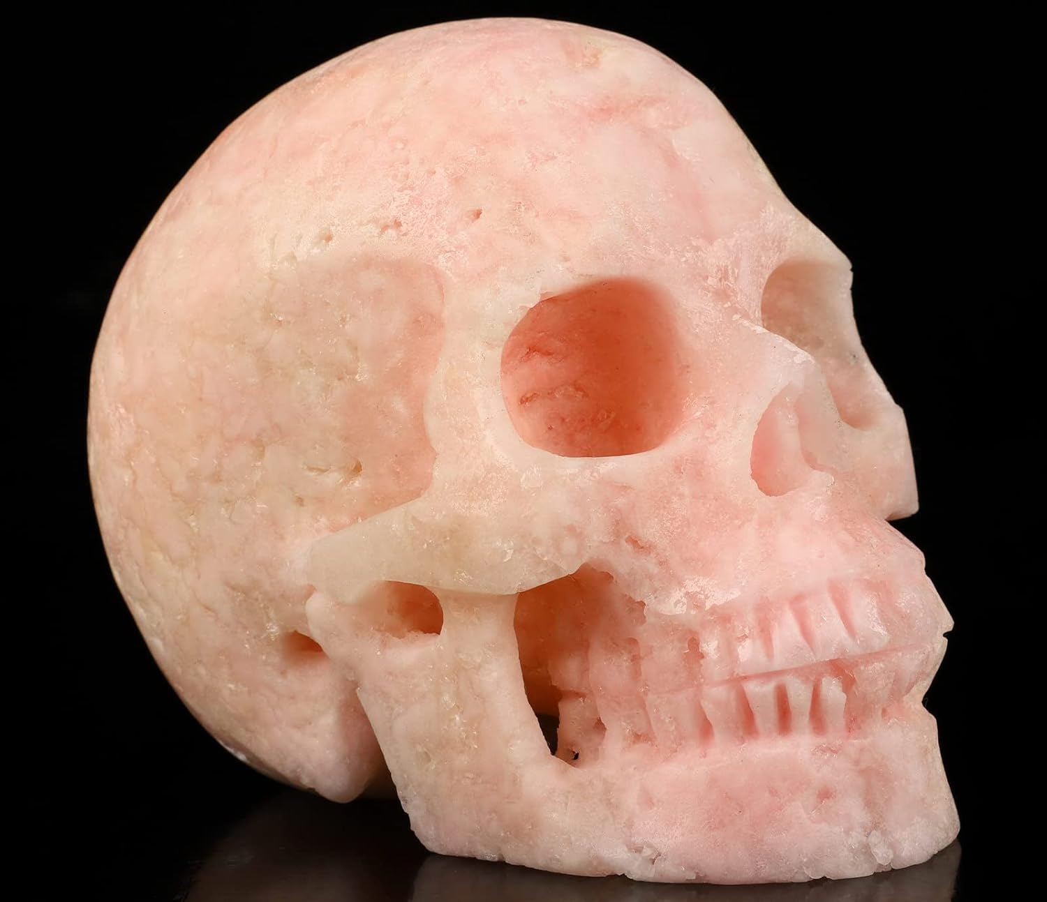 Skullis 5.0" Pink Aragonite Crystal Skull, Hand Carved Gemstone Fine Art Sculpture, Reiki Healing Stone Statue.048 Z8