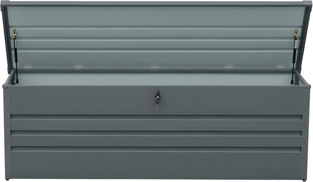 260 Gallon Outdoor Storage Box Waterproof, Extra Large Metal Deck Box and Patio Cushion Box for Storing Gardening Tools, Pool Supplies