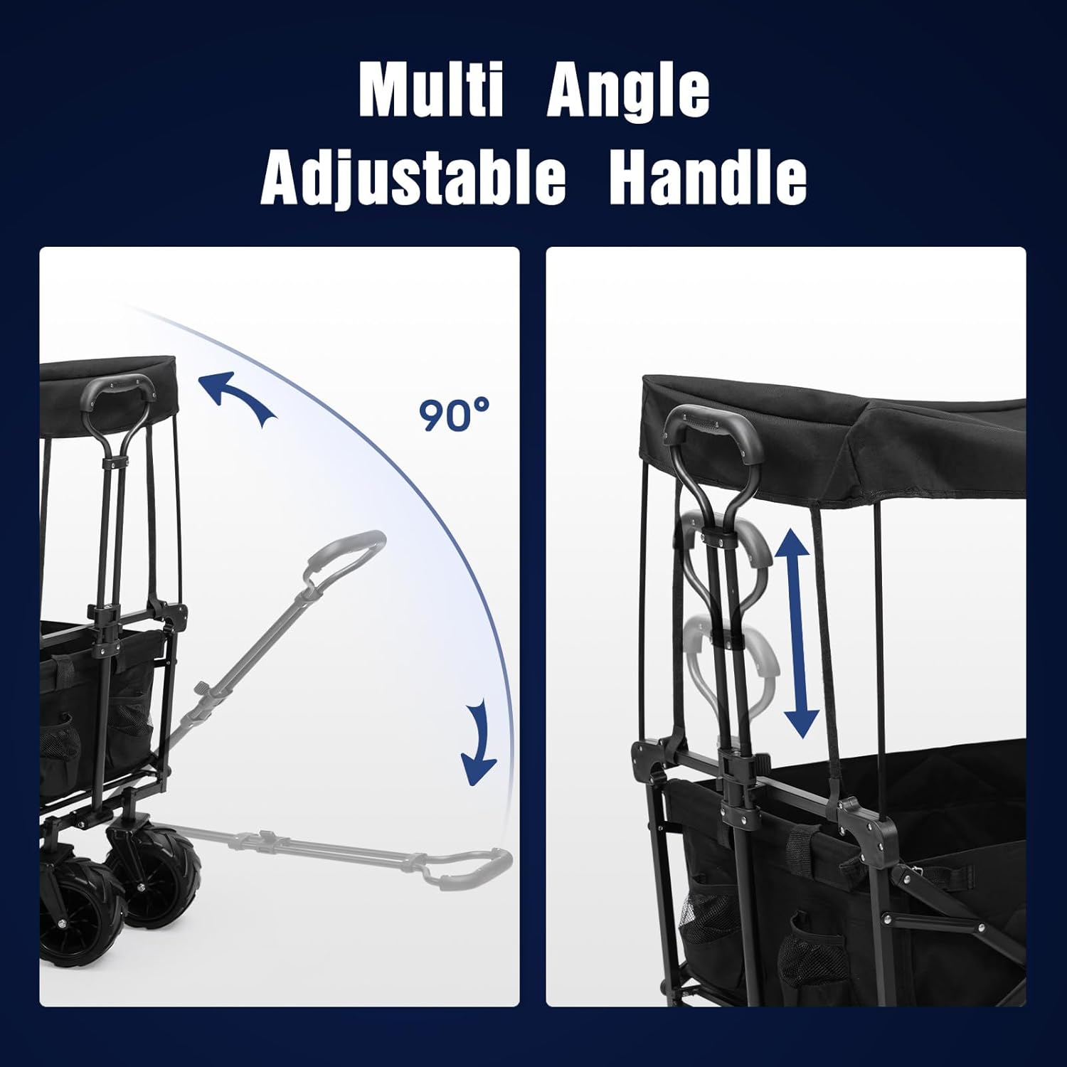 ALIMORDEN Foldable Canopy Wagon Garden Cart, Heavy Duty Outdoor Utility Collapsible Tool Cart with Removable Canopy and Big Wheels, Black