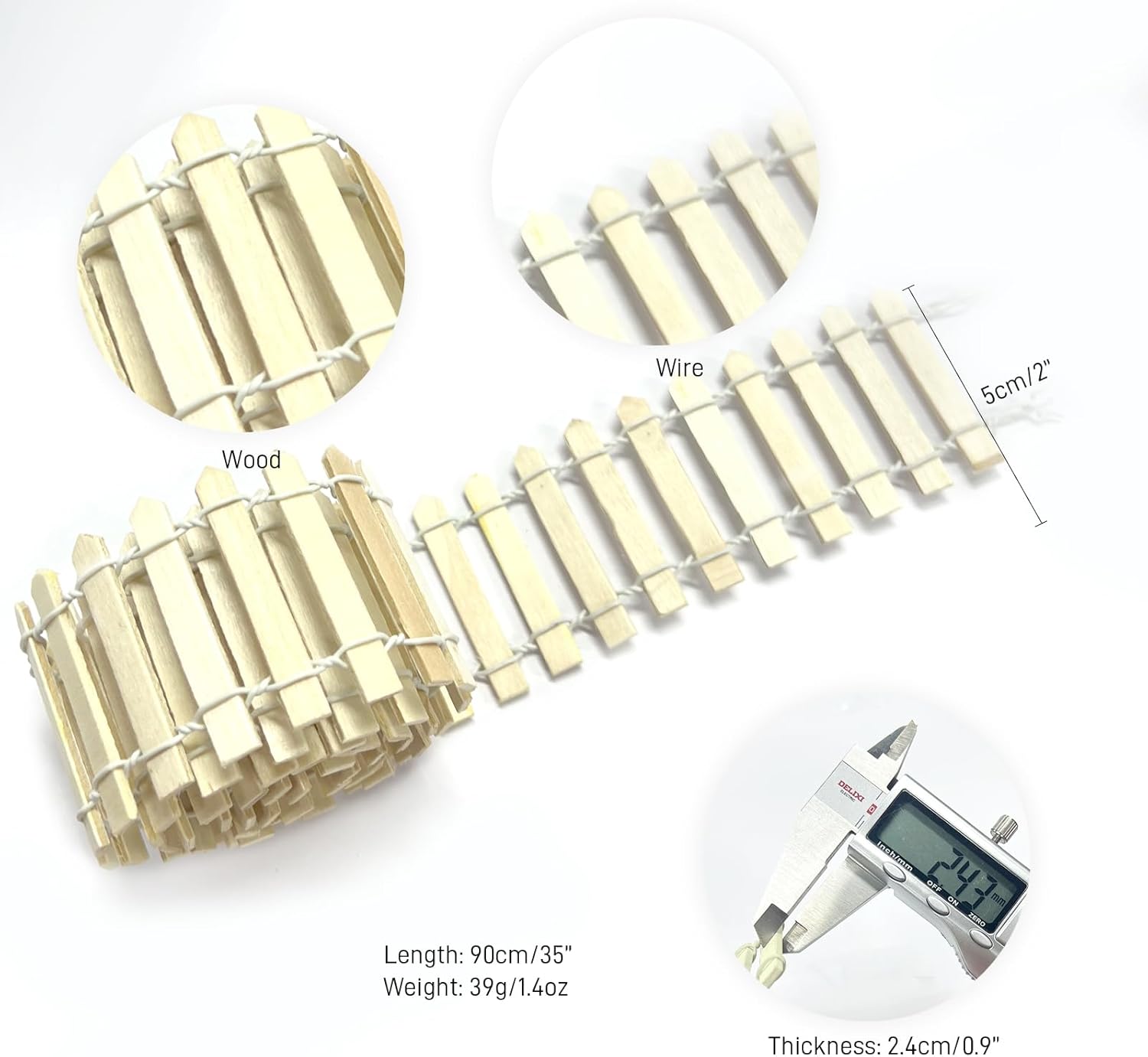 35 Inches Mini Fairy Garden Fence DIY Small Wood Decorative Picket Fence Micro Landscape Miniature Ornaments for Dollhouse, Crafts, Diorama Project, Plant Pot (Nature Wood(2 PCS))