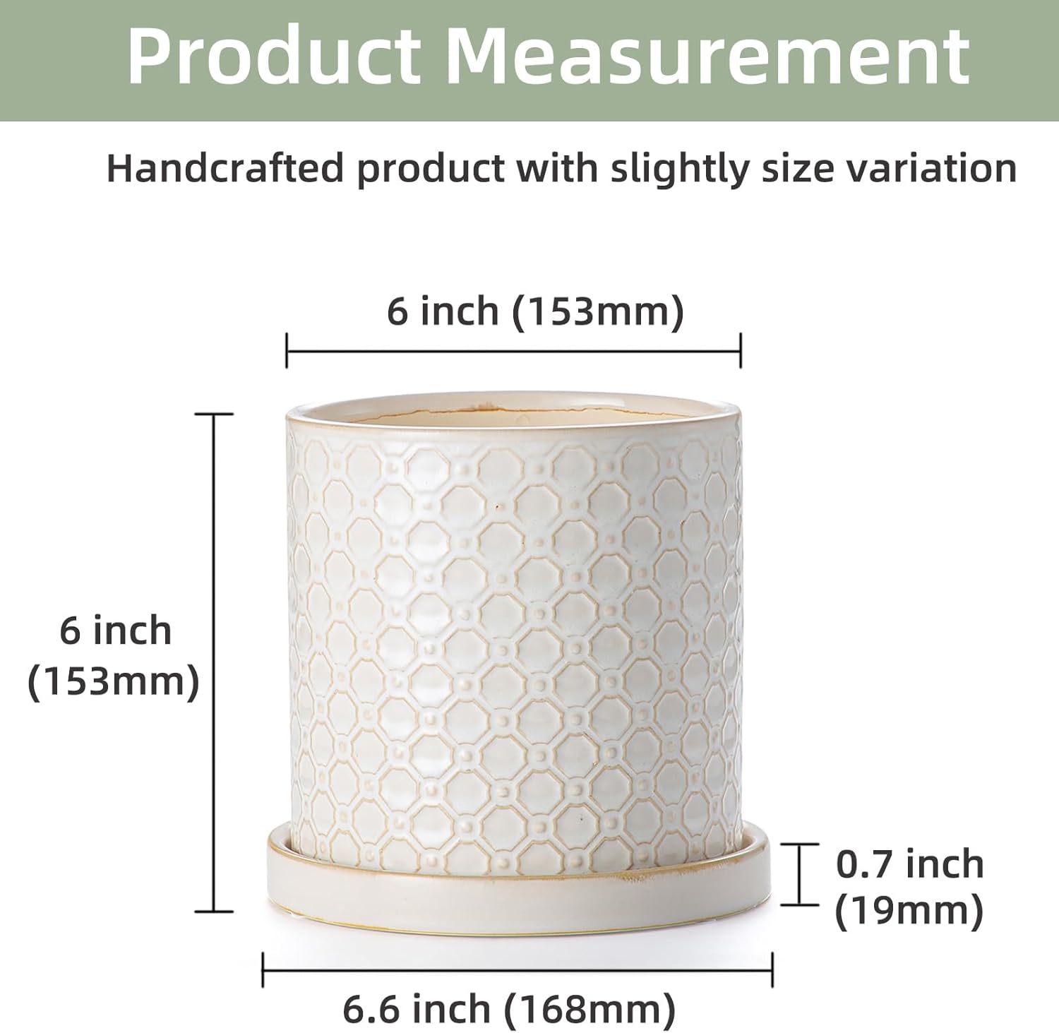 6 Inch Plant Pot: Ceramic Planter with Drainage Hole & Saucer Indoor Outdoor Plants - Cylinder Round Flower Pot for Home Office - Modern Decorative - Small White