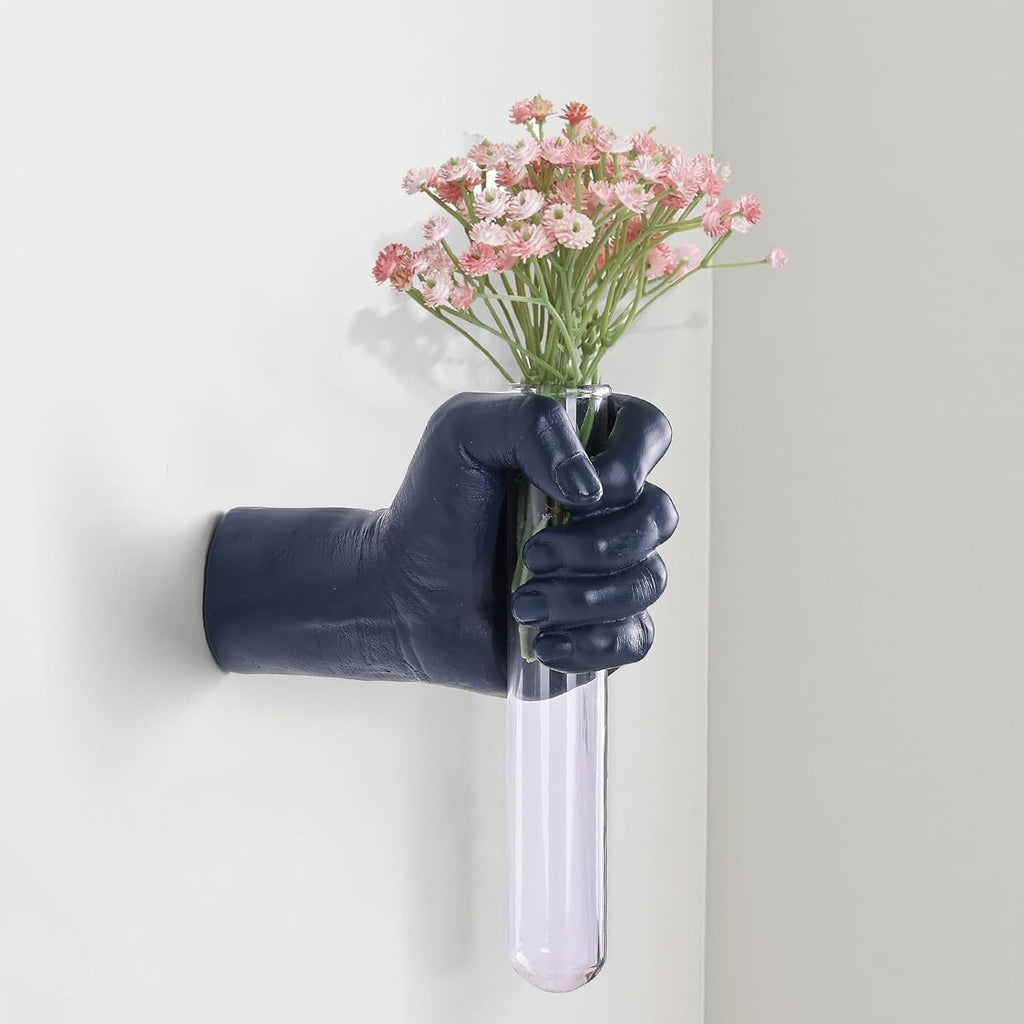 Blue Wall Sculpture,Wall Art Bedoroom,Hand Vase,Funky Flower Vase Decorations,Unique Wall Statue,Home Decor Art