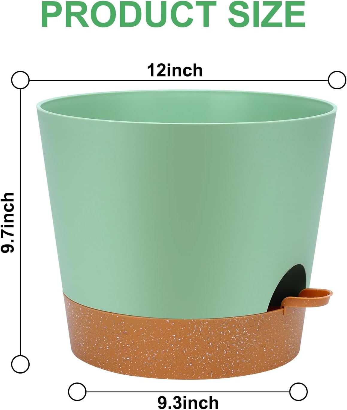 12 Inches Indoor Self Watering Planters with Drainage Holes and Saucers, 4 Pack (Green)