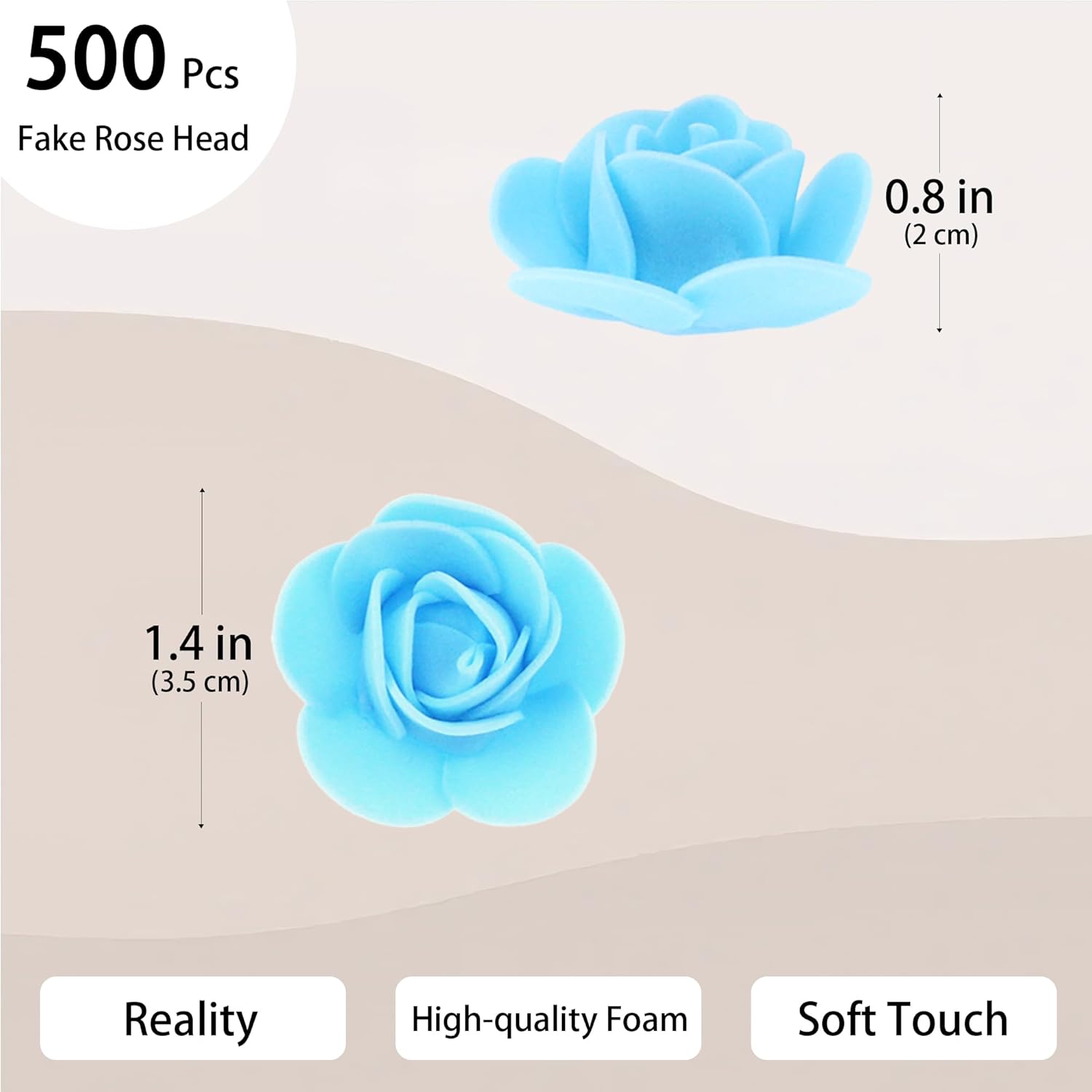 500 Pcs 1.4 Inch Mini Artificial Flowers Head Bulk 5 in 1 Set Faux Foam Fake Small Rose Tiny Baby Flores Bouquet Cake Gift Home Decoration DIY Craft (Sky Blue)