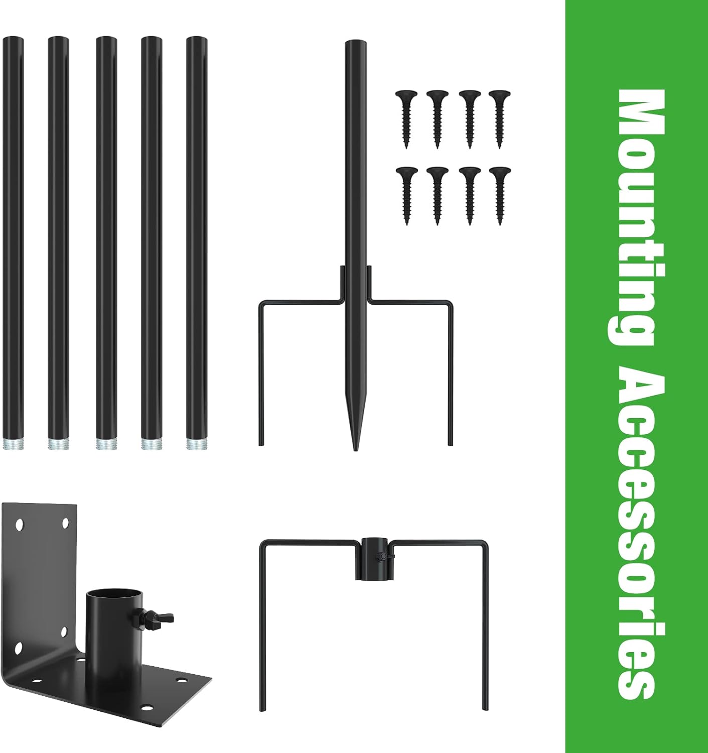 ERYTLLY Bird House Pole Mount Kit 96 Inch - Adjustable Hummingbird Bird Feeder Post Support Rod Universal Stand Set with 5 Prongs for Outdoor, Yard, Garden Decor, Black