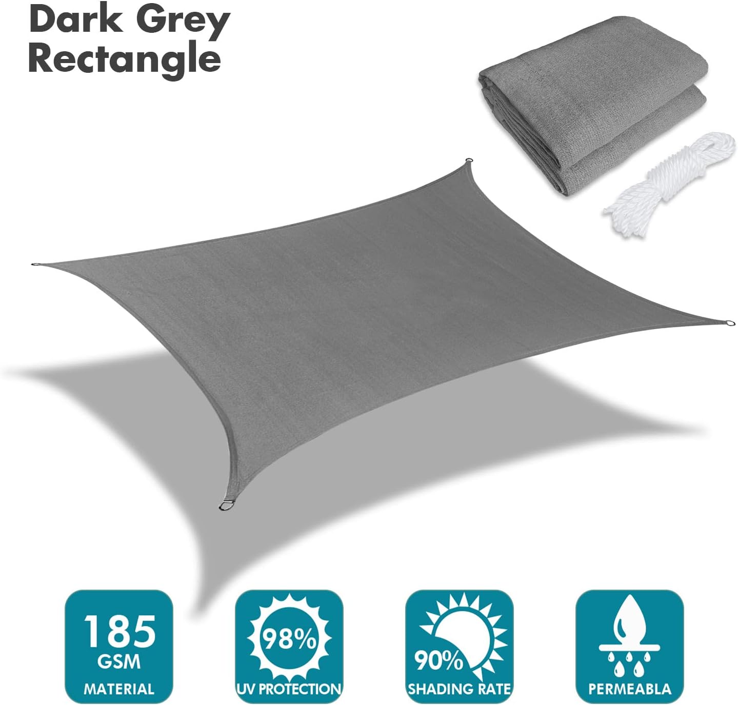 KANAGAWA 14'X18' Dark Gray Custom Size Sun Shade Sail Rectangle UV Block Canopy Cover for Patio Backyard Lawn Garden Outdoor (Customized Available)