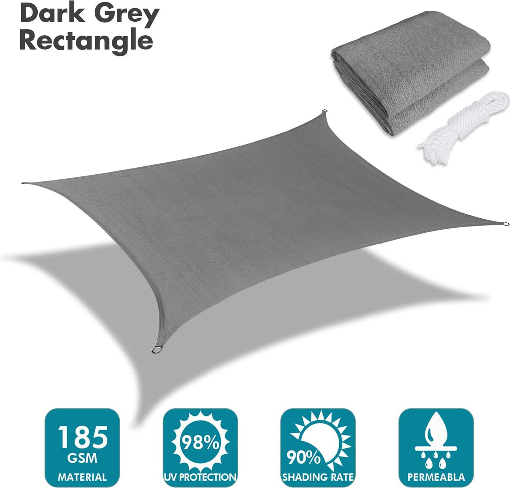 KANAGAWA 21'X24' Dark Gray Custom Size Sun Shade Sail Rectangle UV Block Canopy Cover for Patio Backyard Lawn Garden Outdoor (Customized Available)