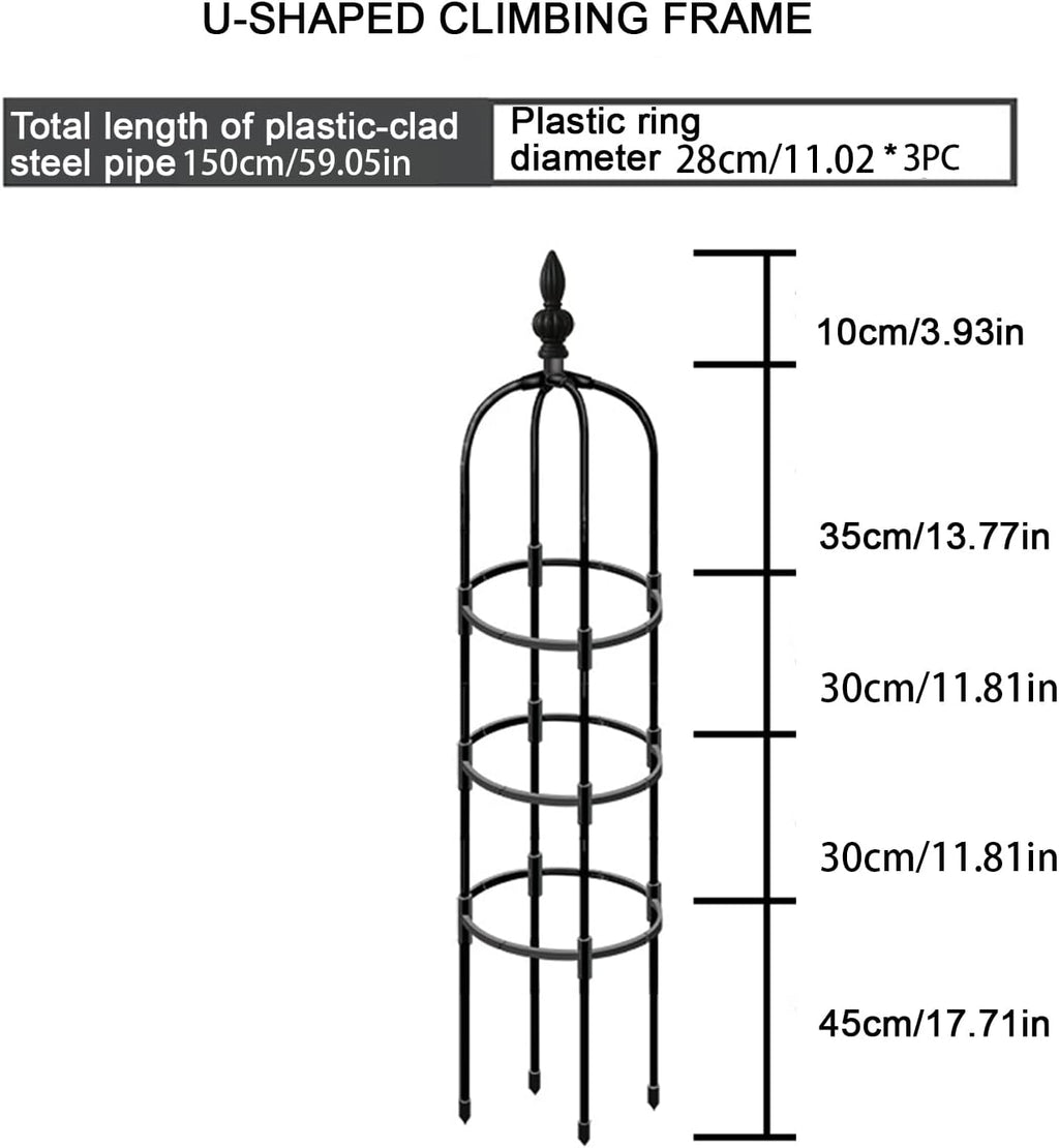 Tower Obelisk Garden Trellis, Metal Obelisk Plant Support Gardening Climbing Frame for Outdoor Indoor Climbing Plants, Black (Black, 1.5m / 4.9ft)