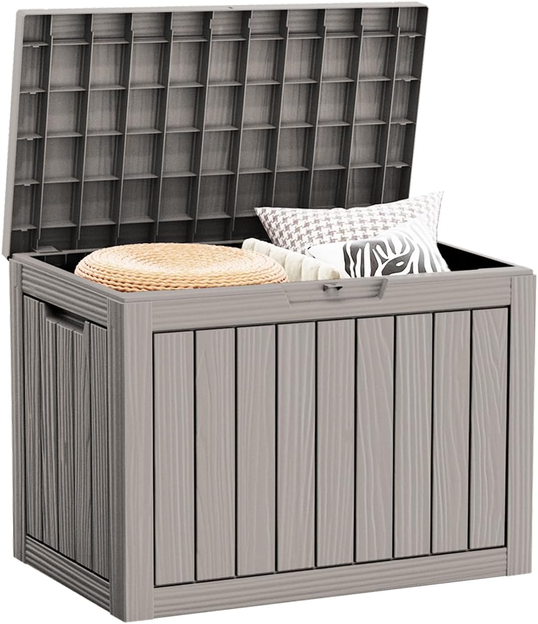 45 Gallon Waterproof Deck Box, Lockable Resin Storage Box for Patio Furniture Cushions Garden Tools and Outdoor Delivery Storage, Coffee