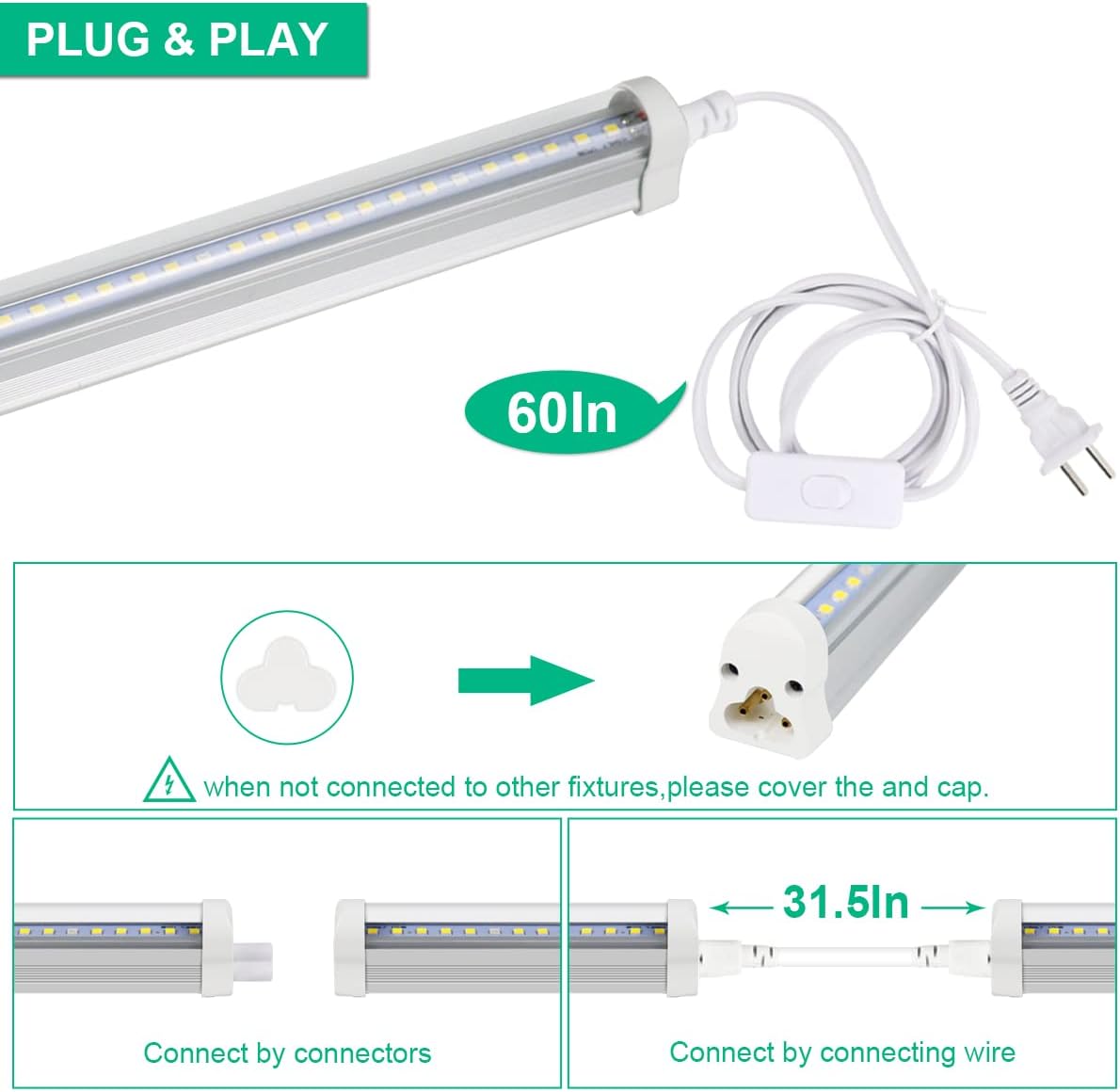 T5 Grow Lights 5000K Full Spectrum,1.4FT (4pcs x 10 Watts) Plant Growing Lamp,End-to-End Connectable Led Light Strips for Indoor Plants Succulents Flowers Growing