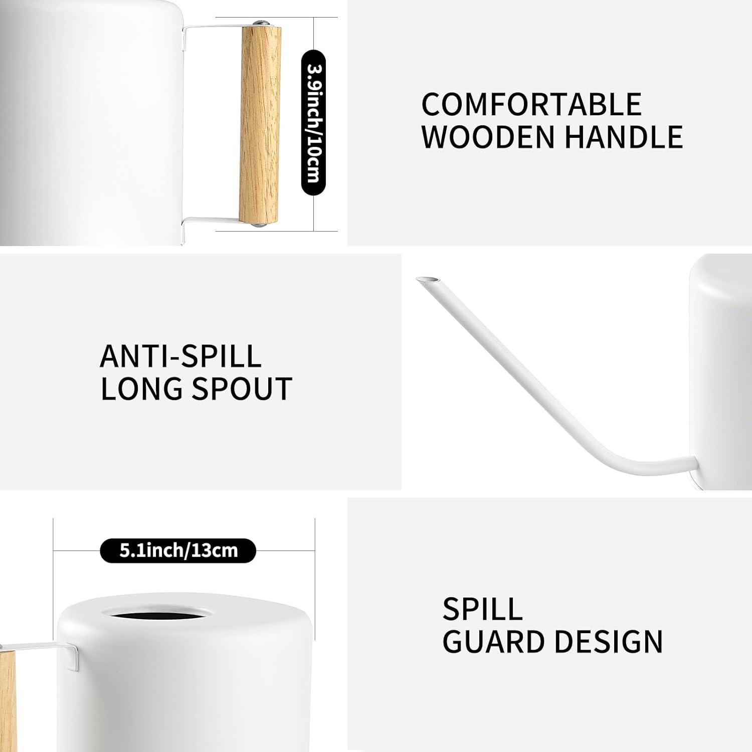 1.5 Liter Watering Can for Indoor Plants, House Plants, Flower Watering, Outdoor Plants - Small Metal Watering Can with Long Spout (White)