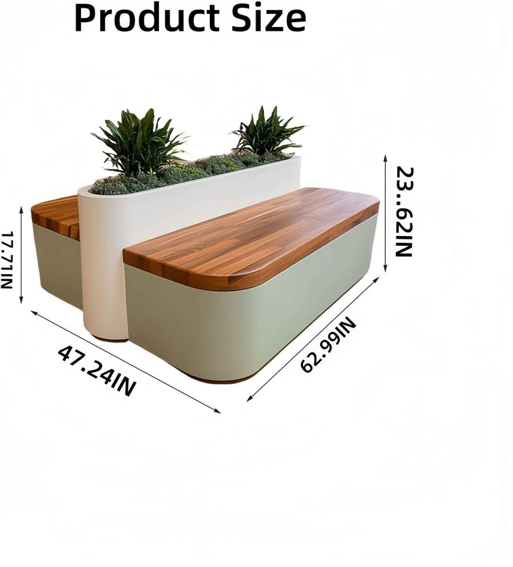 Outdoor Bench - Modern Outdoor Park Planter Bench Includes Luxurious and Simple Flower Box & Wooden Seating Area for Commercial Plaza,Food Court(62.99IN)