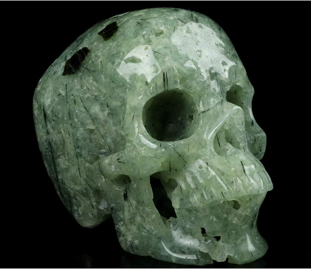Skullis 5.0” Prehnite Super Realistic Crystal Skull, Hand Carved Gemstone Fine Art Sculpture, Reiki Healing Stone Statue.1293 Z8