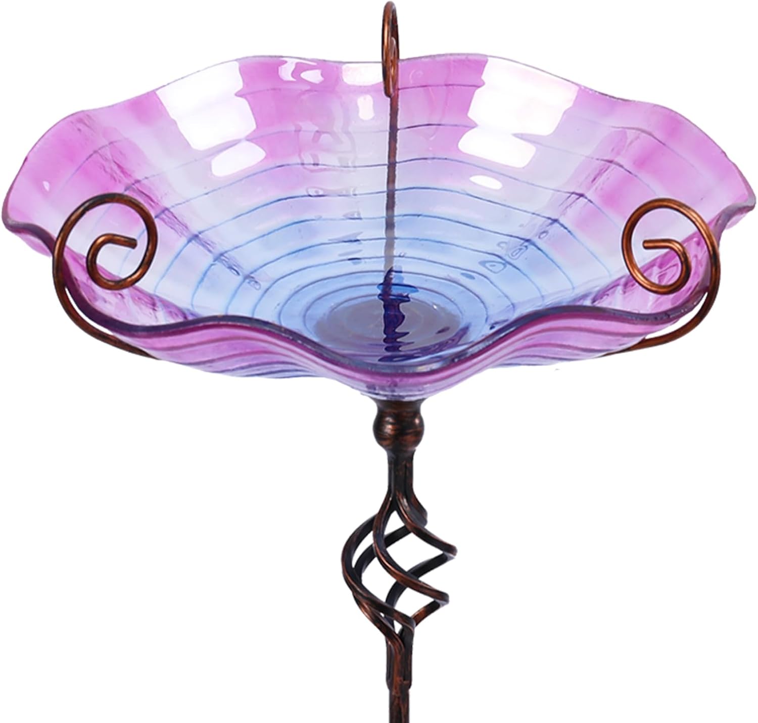 MUMTOP 31 Inch Height Glass Birdbaths, Outdoor Bird Bath Birdfeeder with Metal Stake Garden Yard Outside, Purple