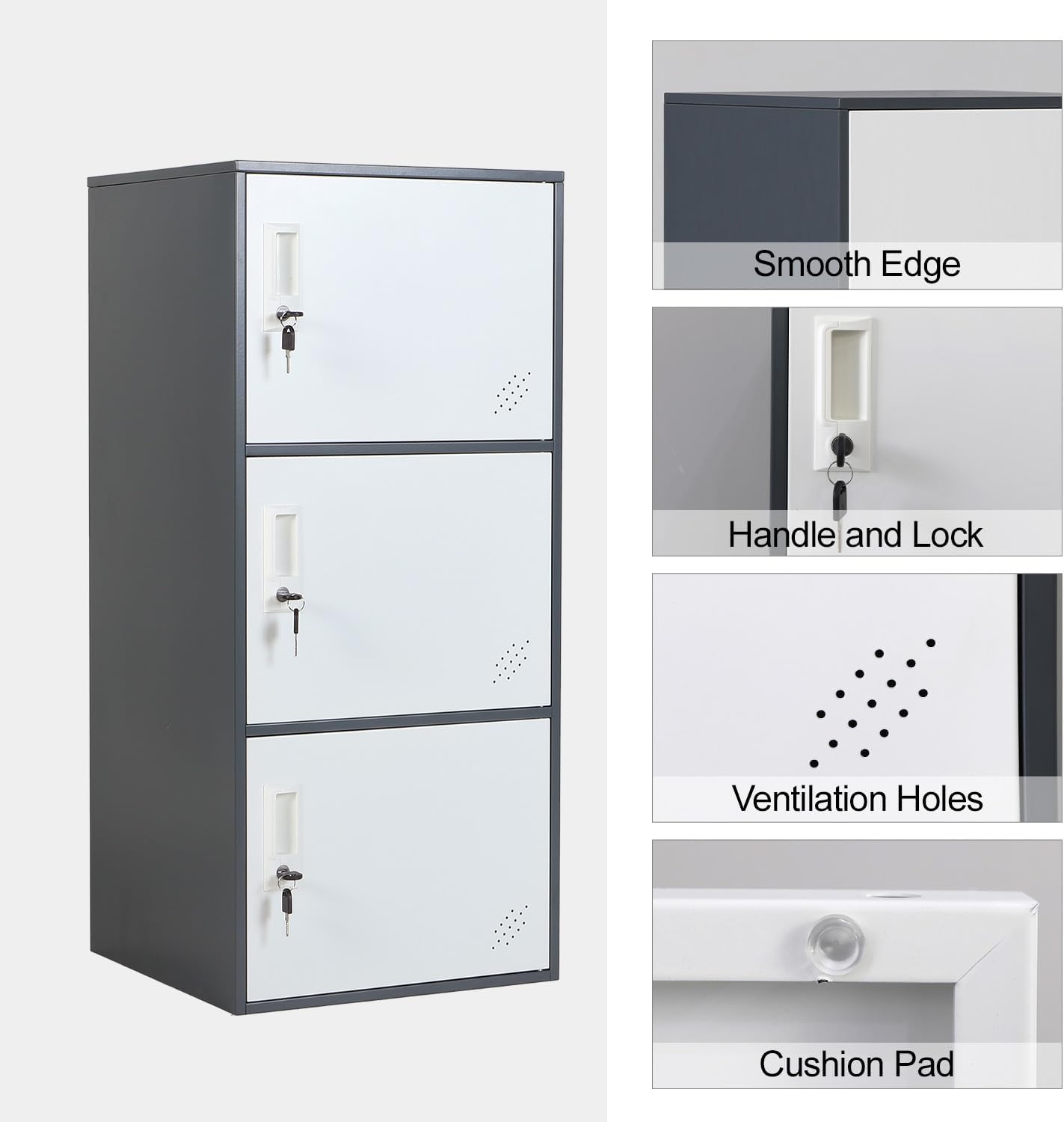 3 Door Metal Storage Locker Cabinet for Office, Home, Gym, School, Steel Cabinet to Storage File, Toys, Shoes and Sports Equipment, Locker Organizer for Gym Office Bedroom (3 Door, Grey)