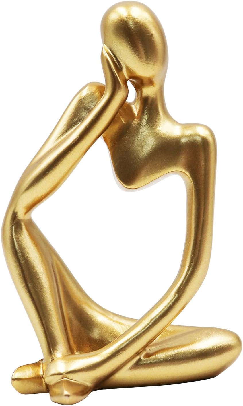 Thinker Statues and Sculptures, Resin Thinker Statue Ornaments, Abstract Style Sculptures, Housewarming Gifts, Housewarming Decorations, Living Room Dining Desk Decorations(Gold Right, Small)