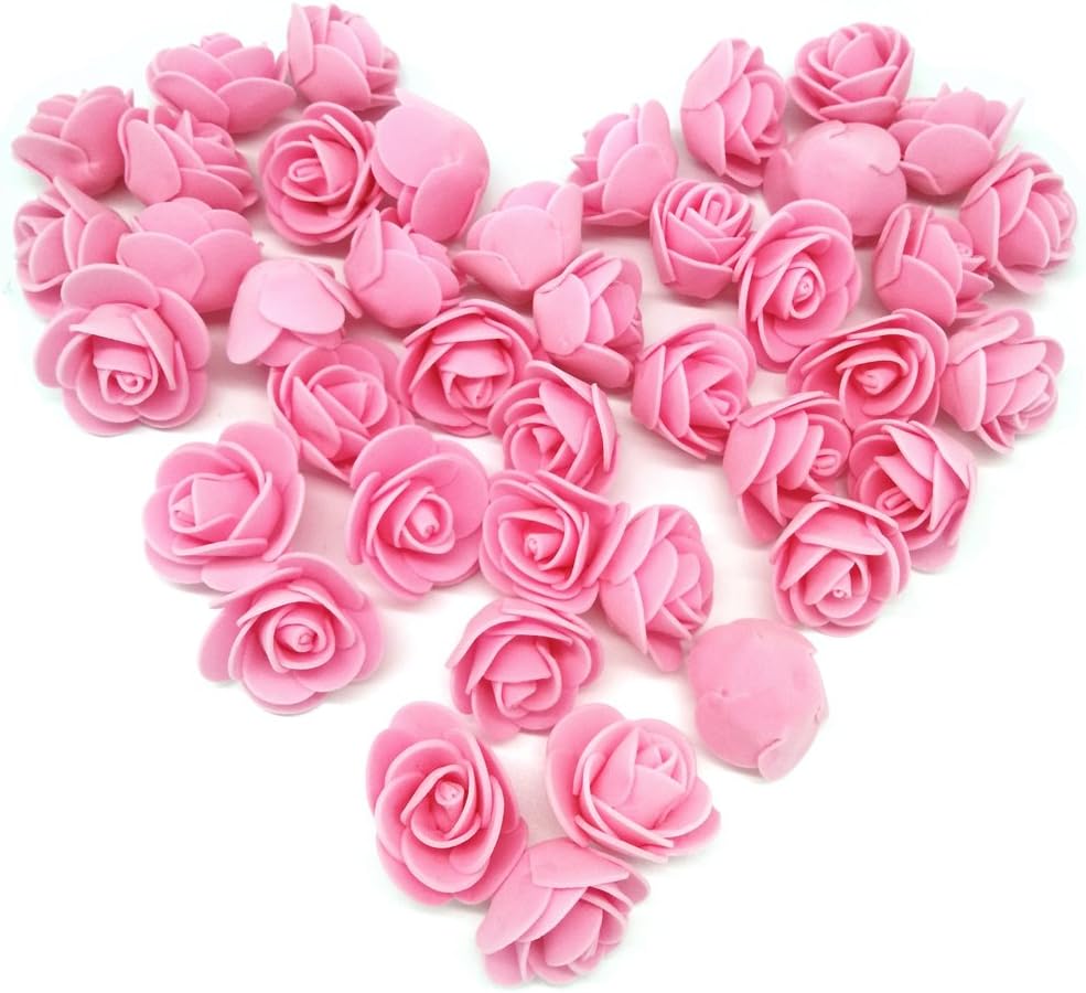 Artificial Flowers 100PCS 3CM Mini Fake Roses for DIY Wedding Bouquets Centerpieces Party Baby Shower Home Decorations (Pink)
