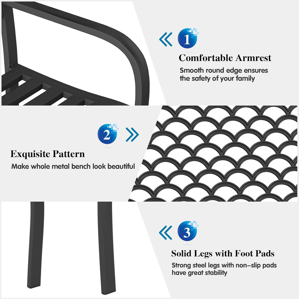Outdoor Garden Bench Cast Iron Steel Outdoor Bench Clearance Weatherproof Metal Park Bench for Porch, Yard, Lawn, Deck (Scale)
