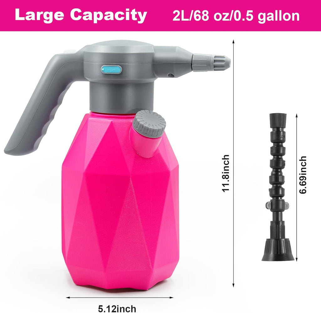 0.5 Gallon Electric Spray Bottle Plant Mister for Indoor/Outdoor Plants, 2L Automatic Watering Can Rechargeable Battery Powered Sprayer with Adjustable Spout for Garden, Fertilizing, Cleaning