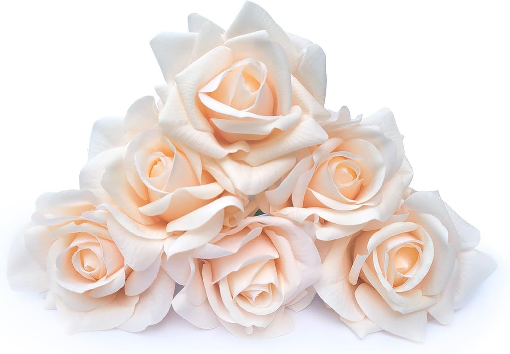Artificial flower real touch roses feel and look realistic fake roses with short stems, suitable for gift, for wife girlfriend mom friends, Indoor home table，cake, hotel, car decoration (orange pink)