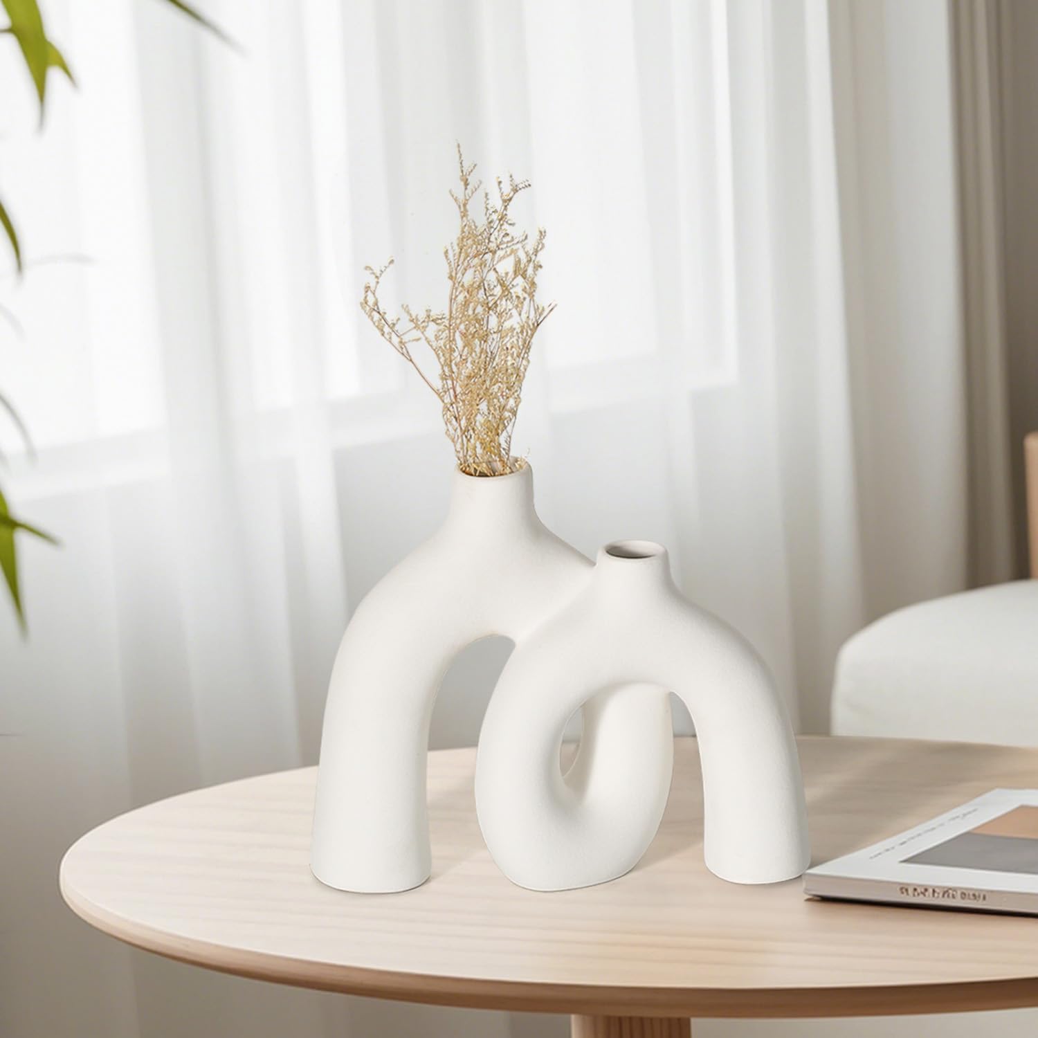 CEMABT Modern Nordic Boho Vase Set - Elegant White Matte Ceramic Home Decor for Living Room, Bookshelf, Mantel, Entryway Table & Console Décor | Shelf Decorations Gift