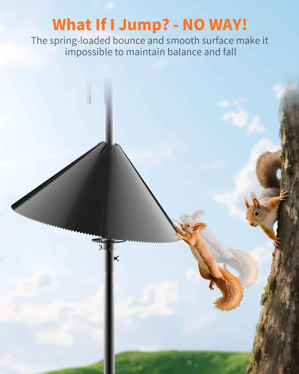 Squirrel Baffle for Bird Feeder Pole - Polycarbonate Bird Feeder Baffle with Stainless Steel Spring for Better Protection, 19 Inch Squirrel Guard for Outside Pole Mount, Metal Buckle