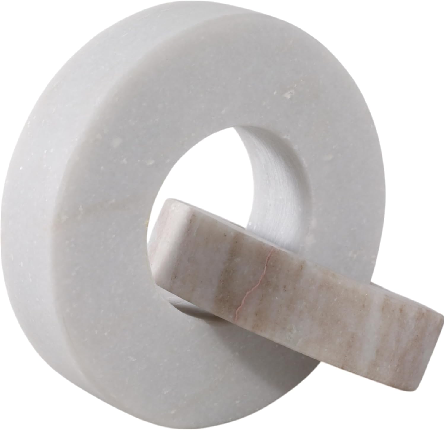 Home Decor and Bathroom Decor Marble Double Ring – Modern Shelf Sculpture and Office Accents for Room Styling – Coffee Table Ornaments and Living Room Decor Statues Design – 6", White & Beige