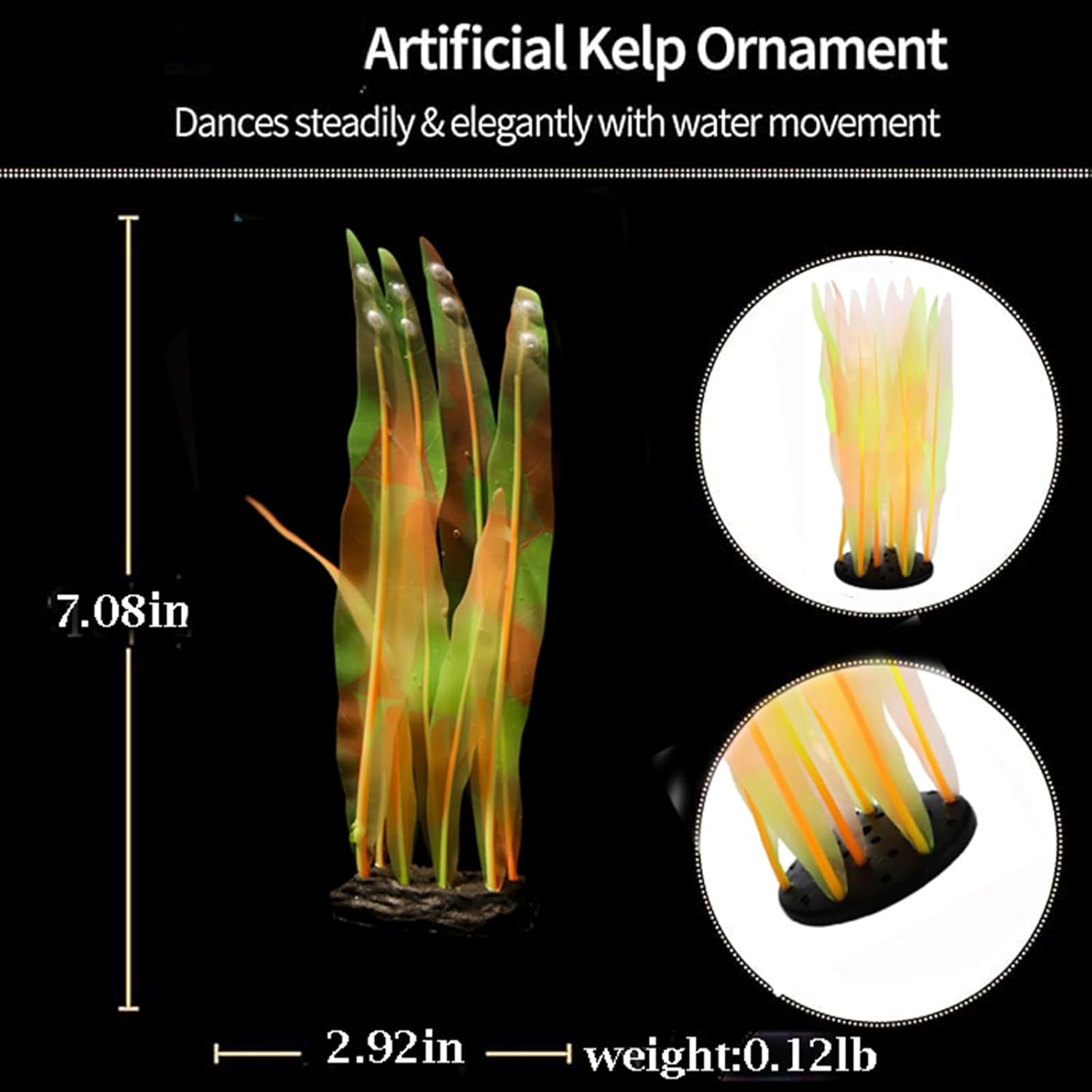 2Pcs Soft Silicone Aquarium Plants Glowing Kelp Fish Tank Plants Decor Artificial Aquarium Plant Decoration Simulation Artificial Water Grass for Fish Tank,Orange,7inch