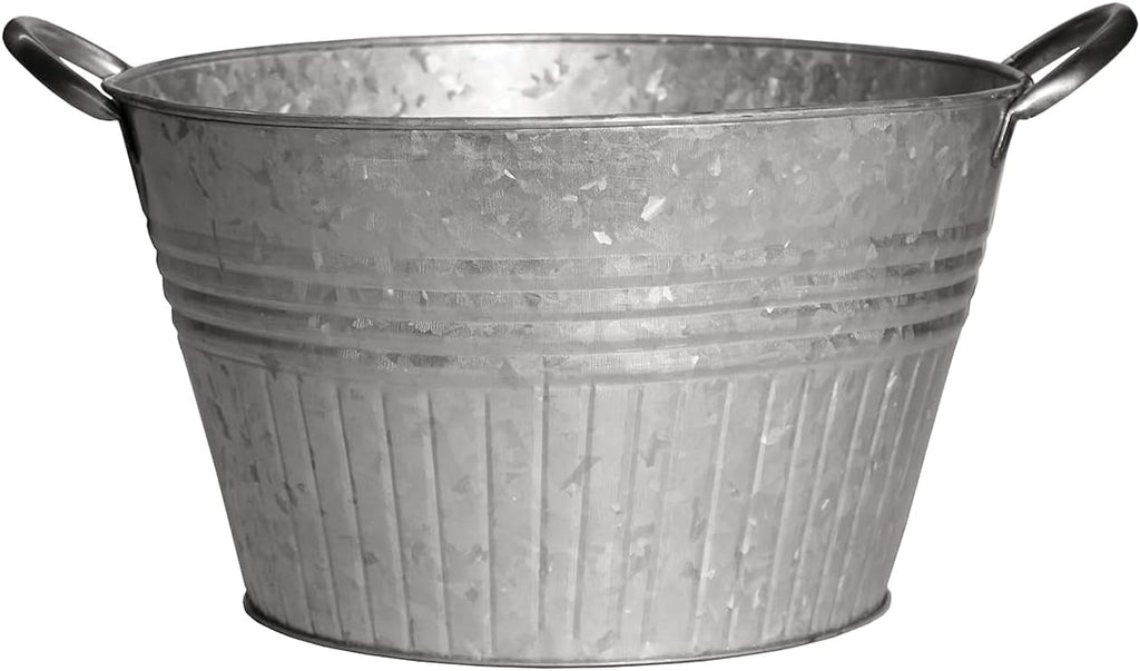 Headwind Round Galvanized Tub Planter with Handles – 16 Inch Lightweight Metal Planter with Drainage Hole – Galvanized Steel Tub for Plants - Metal Flower Pot by Robert Allen