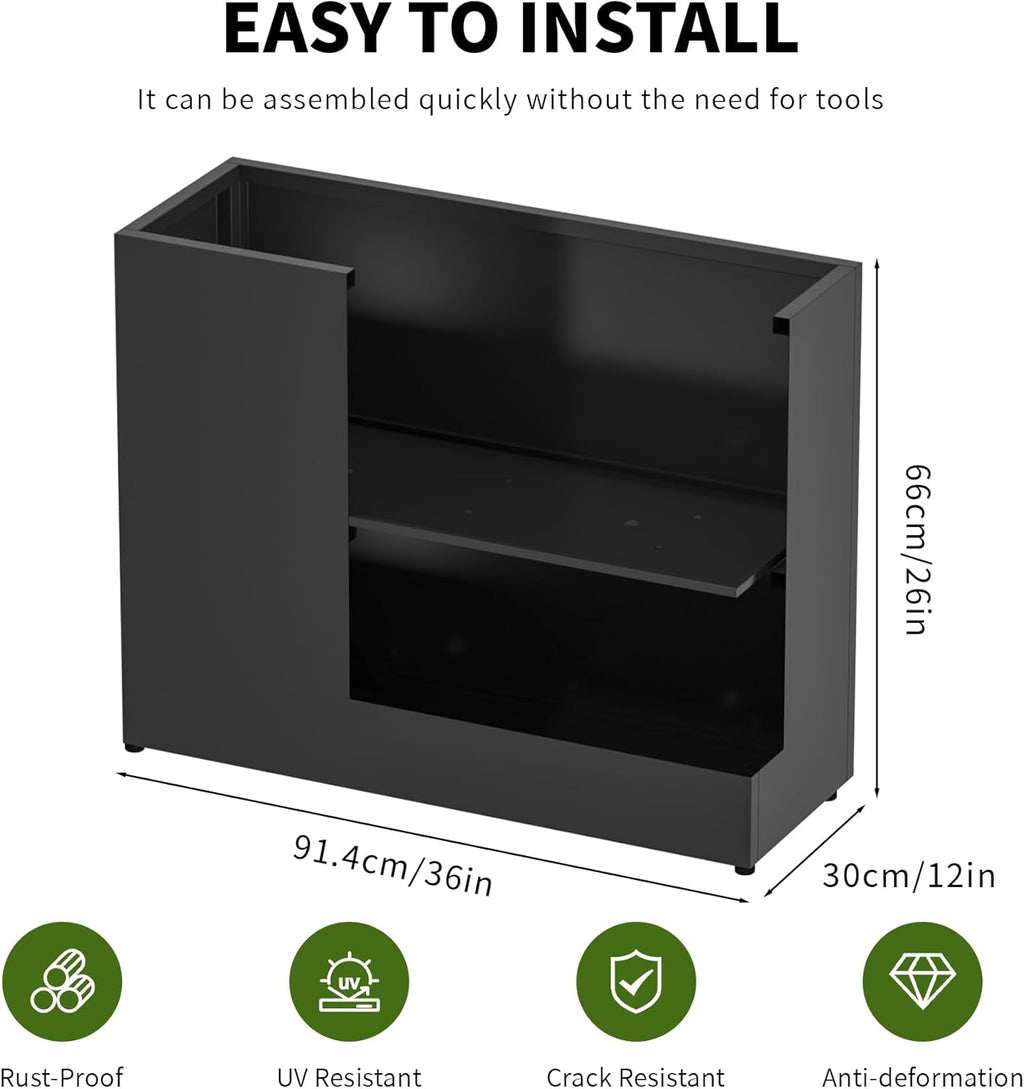 Large 36" L Metal Planter Box for Outdoor, Black Raised Garden Bed Flower Pot - Rust-Resistant Steel Design for Patio, Porch, Yard with Drainage Holes, Easy No-Tool Assembly