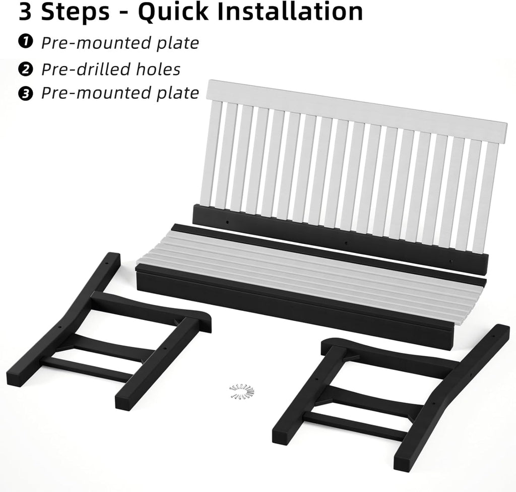 Garden Bench HDPS,Outdoor Benches Weatherproof with 660 lbs Weight Capacity, All-Weather Fade/Rot Resistant Patio Bench for Park, Front Porch, Backyard (Grey+White)