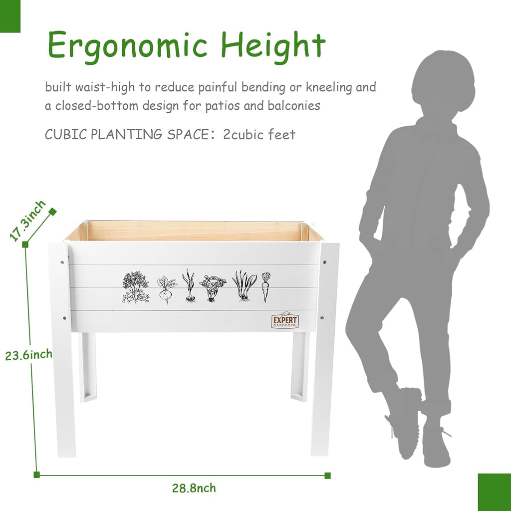 WONDER GARDEN Raised Garden Bed-Planters for Outdoor Plants - Wood Planter Boxes Outdoor for Kids with Legs and DIY Chalkboard for Vegetables Flower Herb（White）