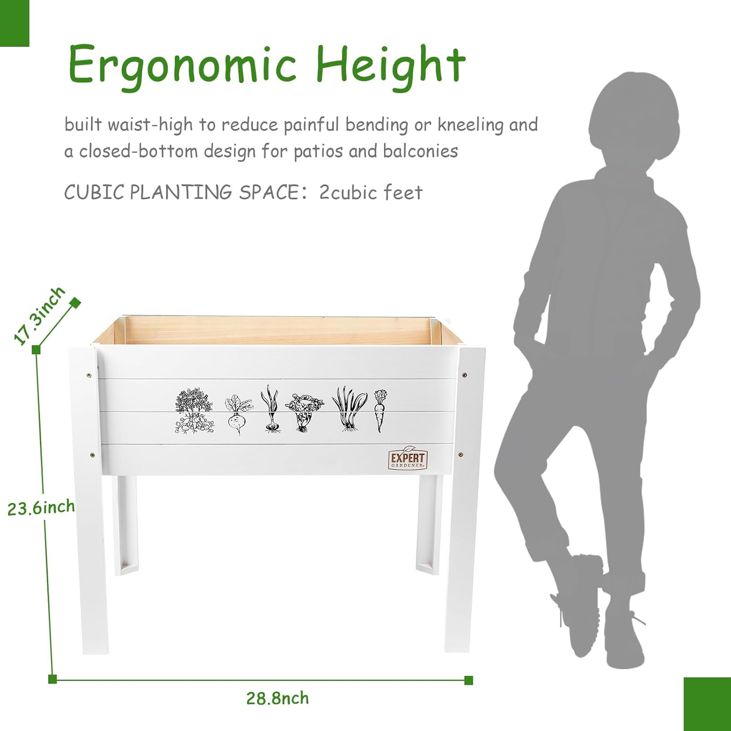 WONDER GARDEN Raised Garden Bed-Planters for Outdoor Plants - Wood Planter Boxes Outdoor for Kids with Legs and DIY Chalkboard for Vegetables Flower Herb（White）