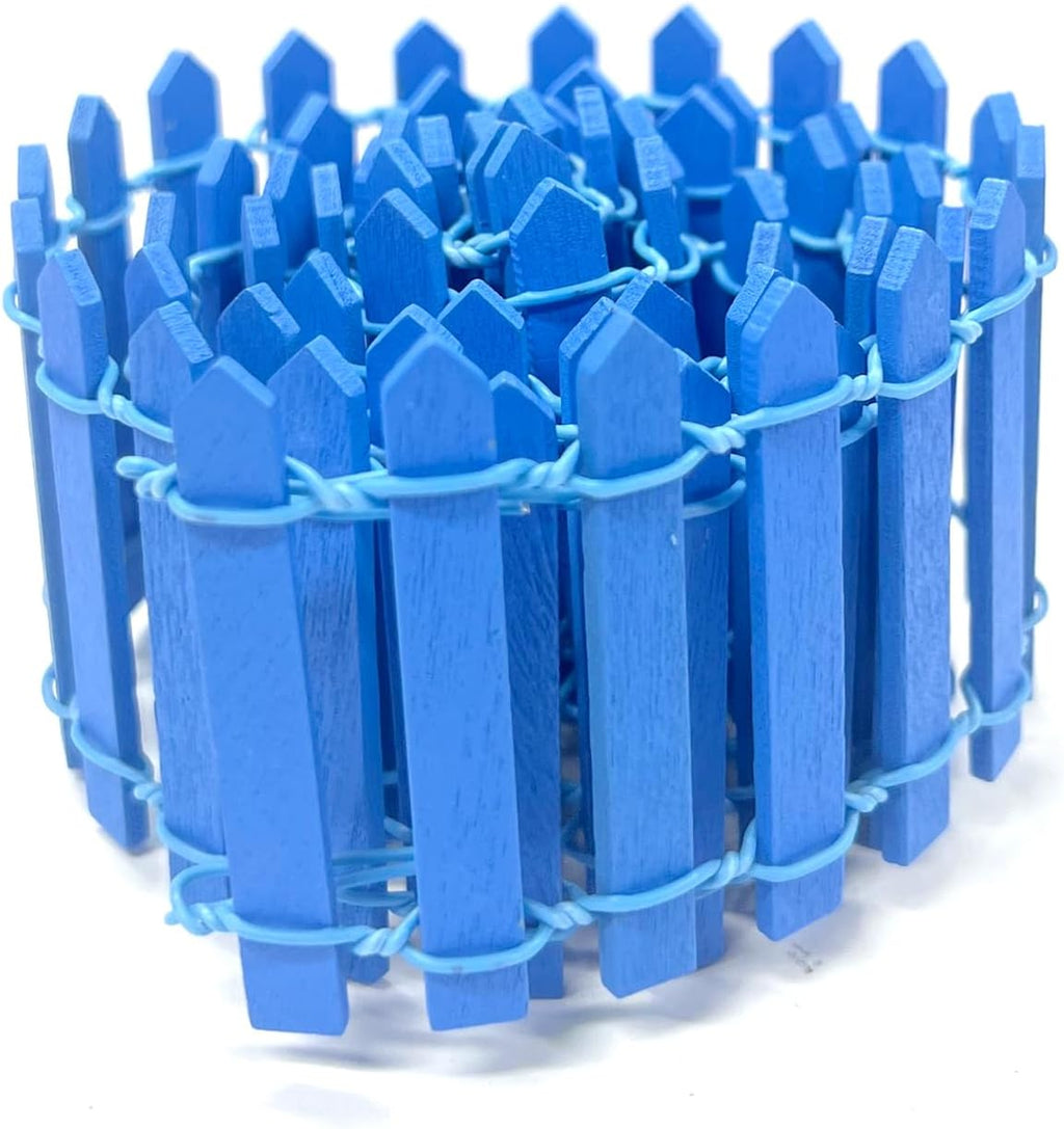 35 Inches Mini Fairy Garden Fence DIY Small Wood Decorative Picket Fence Micro Landscape Miniature Ornaments for Dollhouse, Crafts, Diorama Project, Plant Pot, Blue