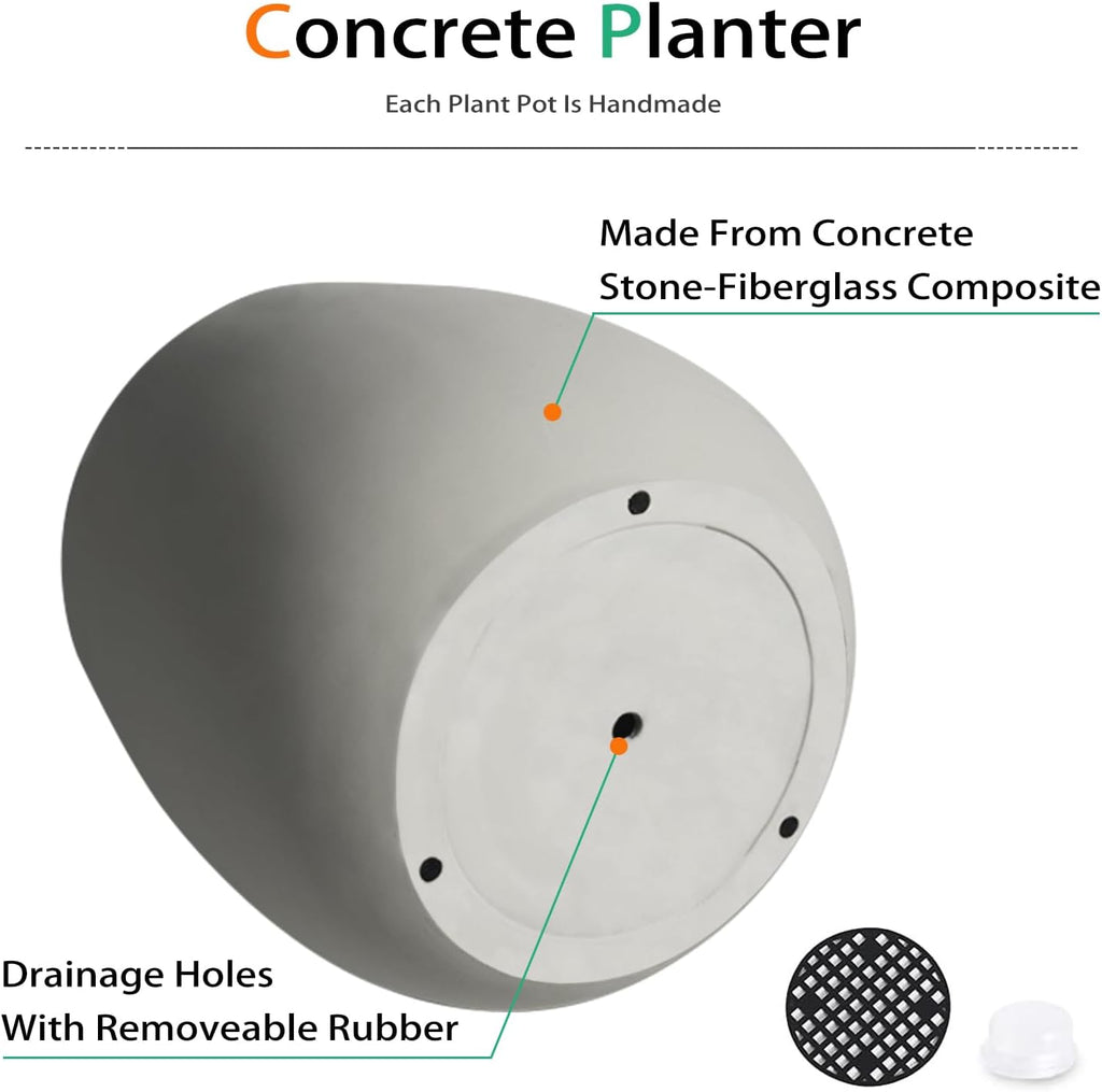 Oval Concrete Planters for Outdoor Plants, Large Tall Cement Flower Pots Indoor for Garden, Front Porch, Patio (Gray, 18.5 inch)