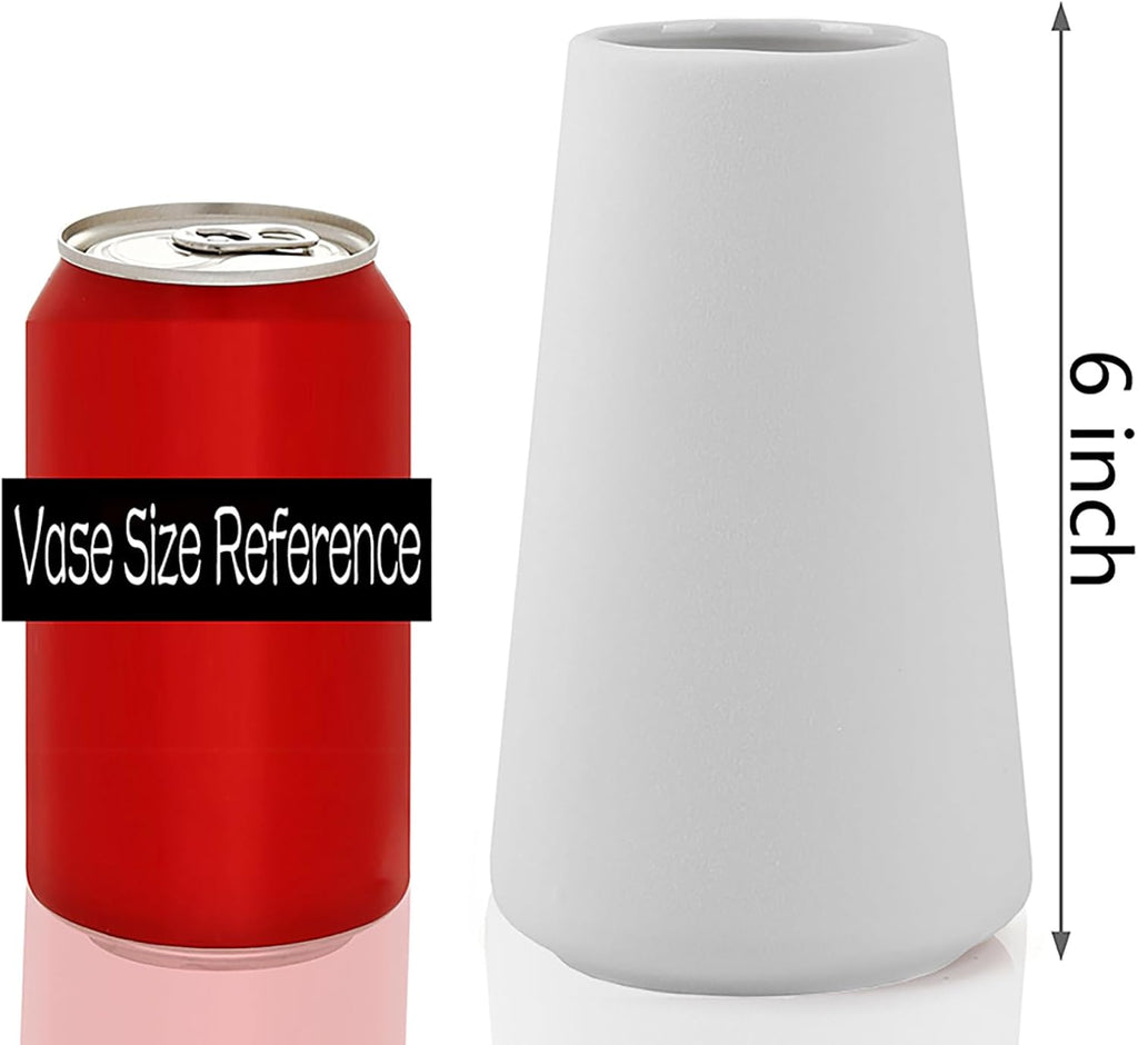 Simple Vase for Flowers Plants, Matte Vases for Modern Table Shelf Home Decor Wedding Boho Decor, 6" H Frosted Elegant Ceramic Vase for Pampas Grass Fluffy Stem Bouquet Lavender Flowers (White, 2)