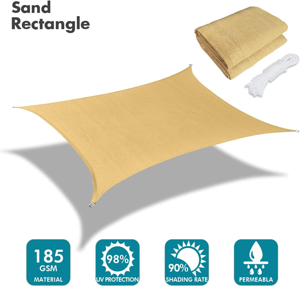 KANAGAWA 12'X22' Sand Custom Size Sun Shade Sail Rectangle UV Block Canopy Cover for Patio Backyard Lawn Garden Outdoor (Customized Available)