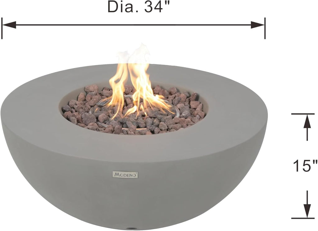 AMS Fireplace | Modeno | Roca | Fire Pit Table | Cover and Lava Rocks Included | (Fuel: Propane Gas - Light Gray)