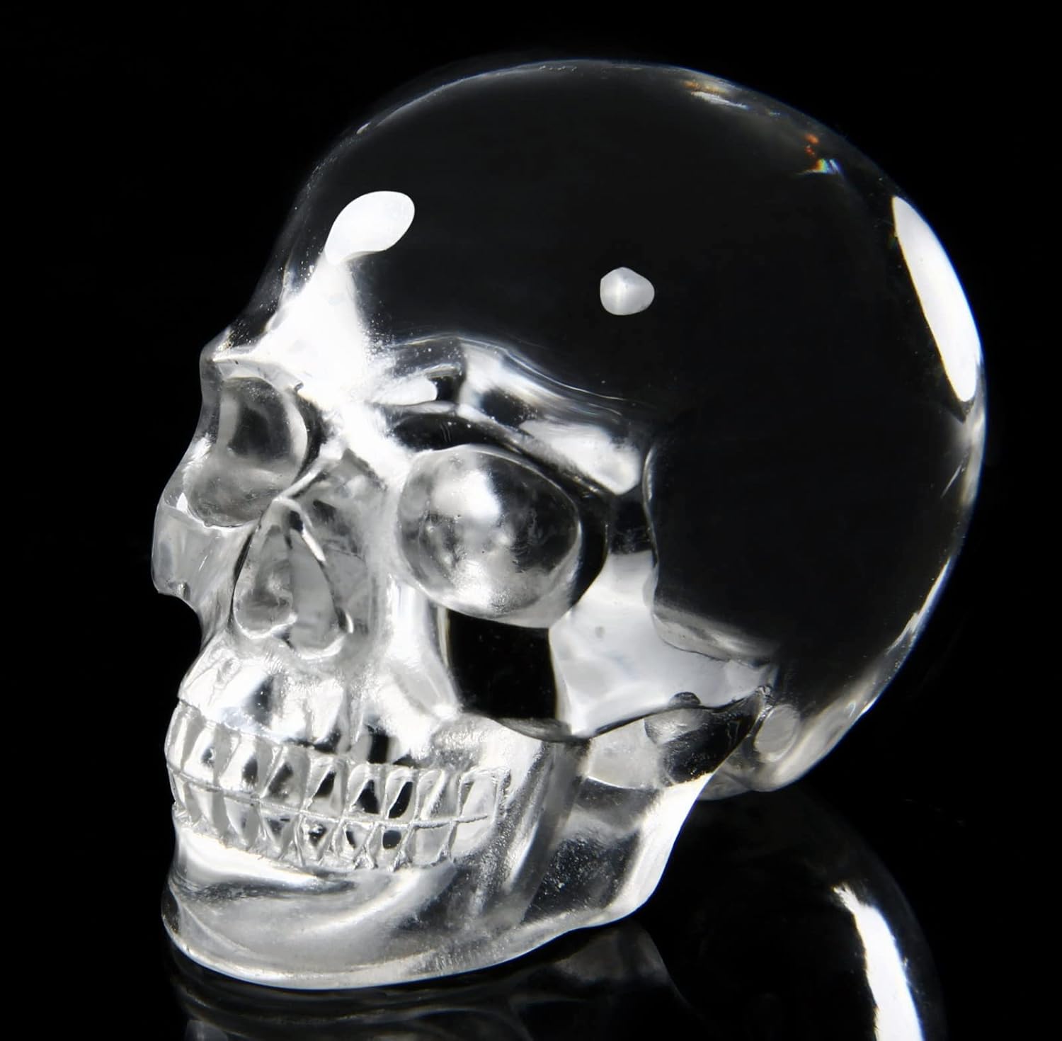 Skullis 2.0" K9 Crystal Skull, Hand Carved Gemstone Fine Art Sculpture, Reiki Healing Stone Statue.