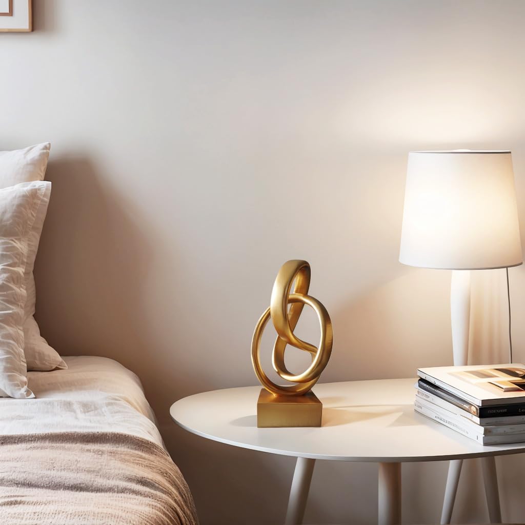 aboxoo Gold Knot Decor Mobius Knot Statue, Abstract Statues, Coffee Table Decor for Living Room, Office, Modern Desk Decor