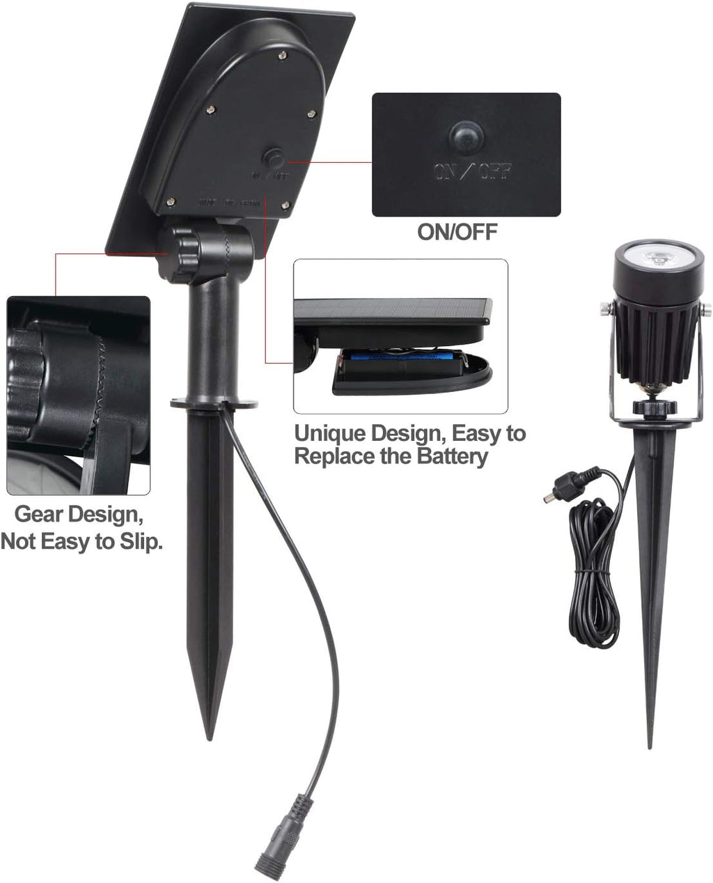 T-SUN Solar Spotlights, Outdoor LED Solar Lights, Waterproof Auto ON/Off Solar Wall Lights for Garden,Driveway, Pathway, Pool Area(White)