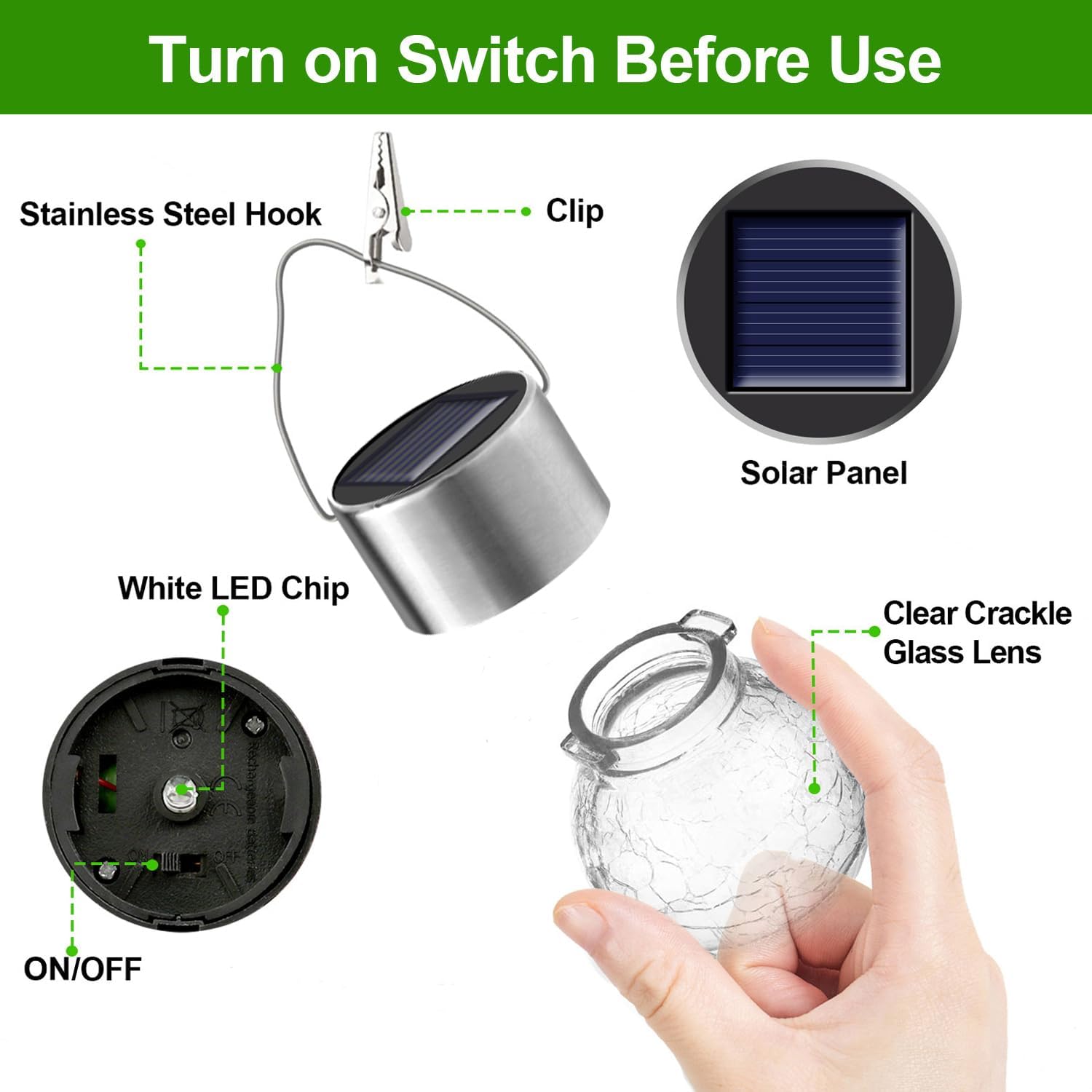 12 Pack Hanging Solar Lights Outdoor Decorative, Waterproof Solar Globe Lantern with Handle and Clip, Solar Powered Cracked Glass Ball Lights for Garden Yard Patio, Fence Tree Umbrella, Holiday Decor