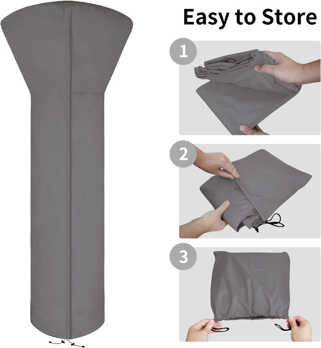 Easy-Going Patio Heater Cover with Zipper and Storage Bag, Waterproof Outdoor Heater Cover Dustproof, UV-Resisant, Wind-Resistant (89" H x 33" D x 19" B, Grey)